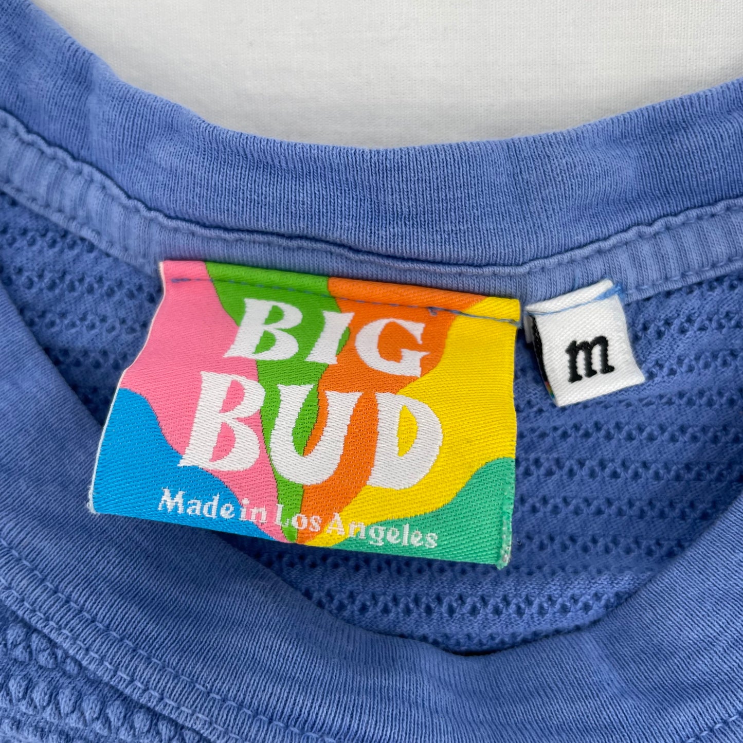 Big Bud Press Honeycomb Crop Tee Cornflower Blue Cropped Cotton Short Sleeve Unisex Size M