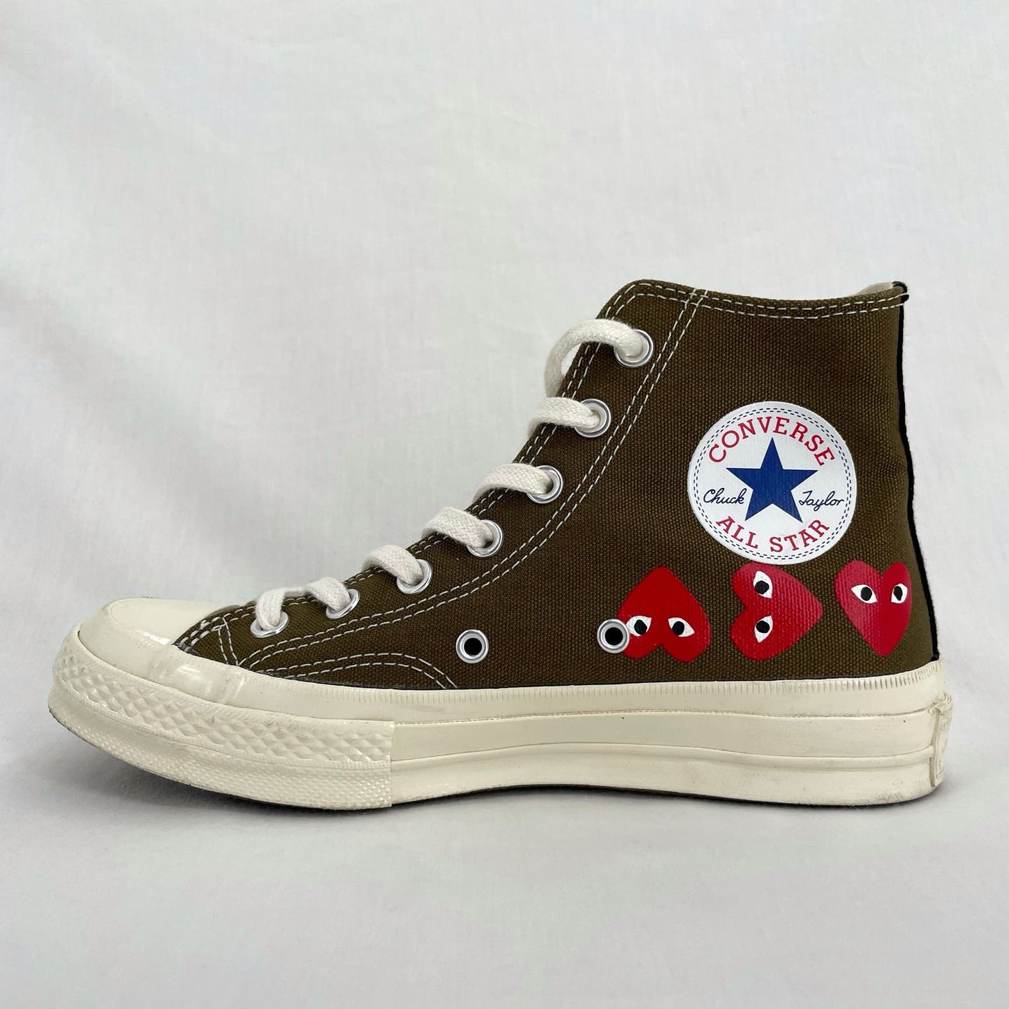 Converse X Comme des Garcons Play Chuck Taylor Multi Heart Khaki Sneaker Shoes Size 7