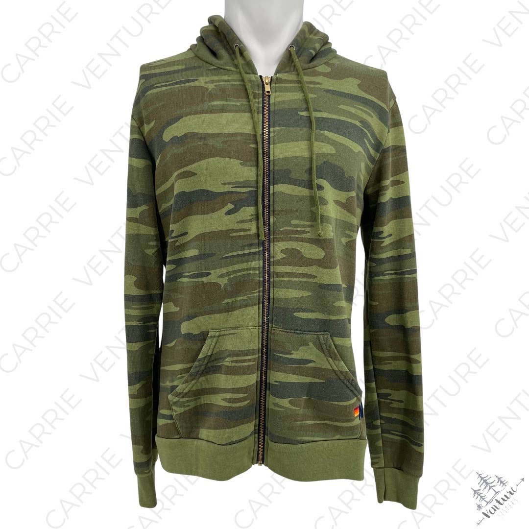 Aviator Nation Zip Hoodie Bolt Camo Green Camouflage Yellow Lightning Unisex Size L