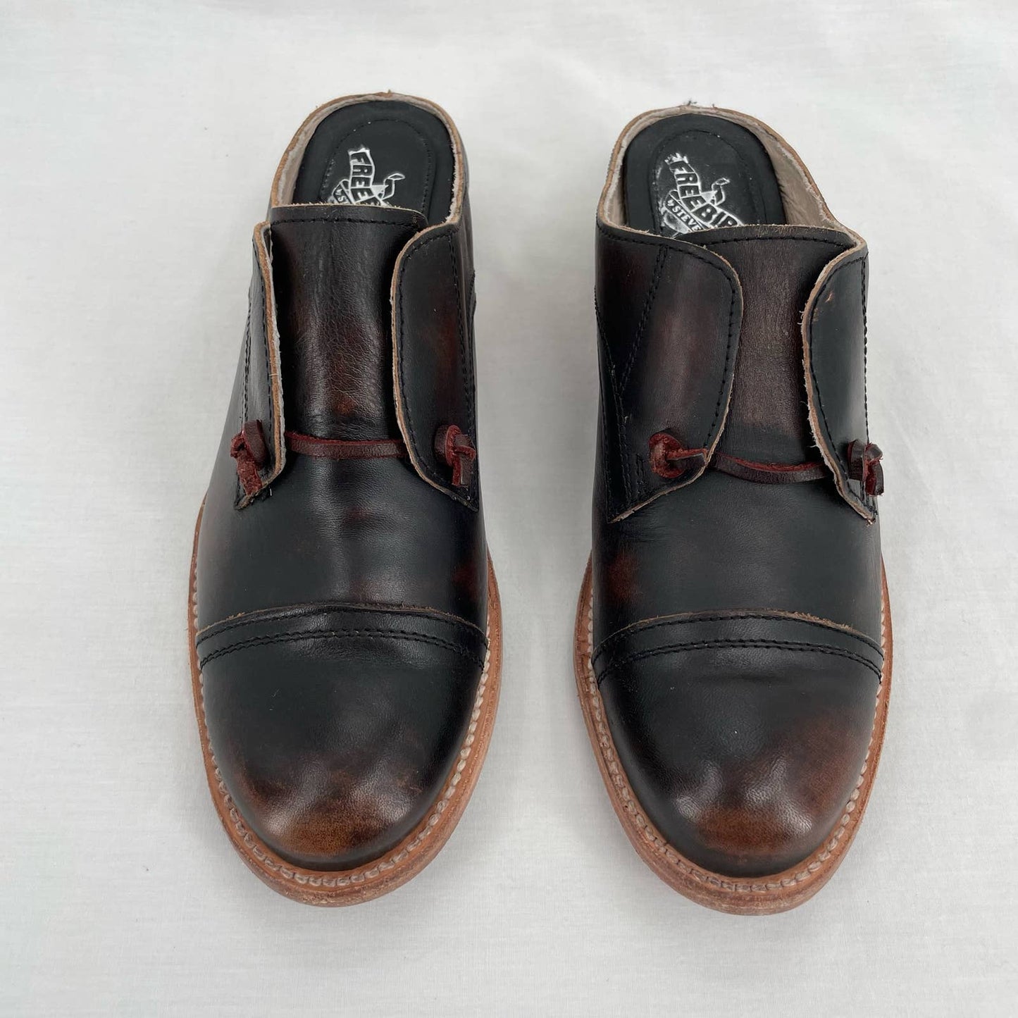 Freebird by Steven Malena Heeled Mule Clog Black Red Leather Neutral Saddle Shoe Size 9