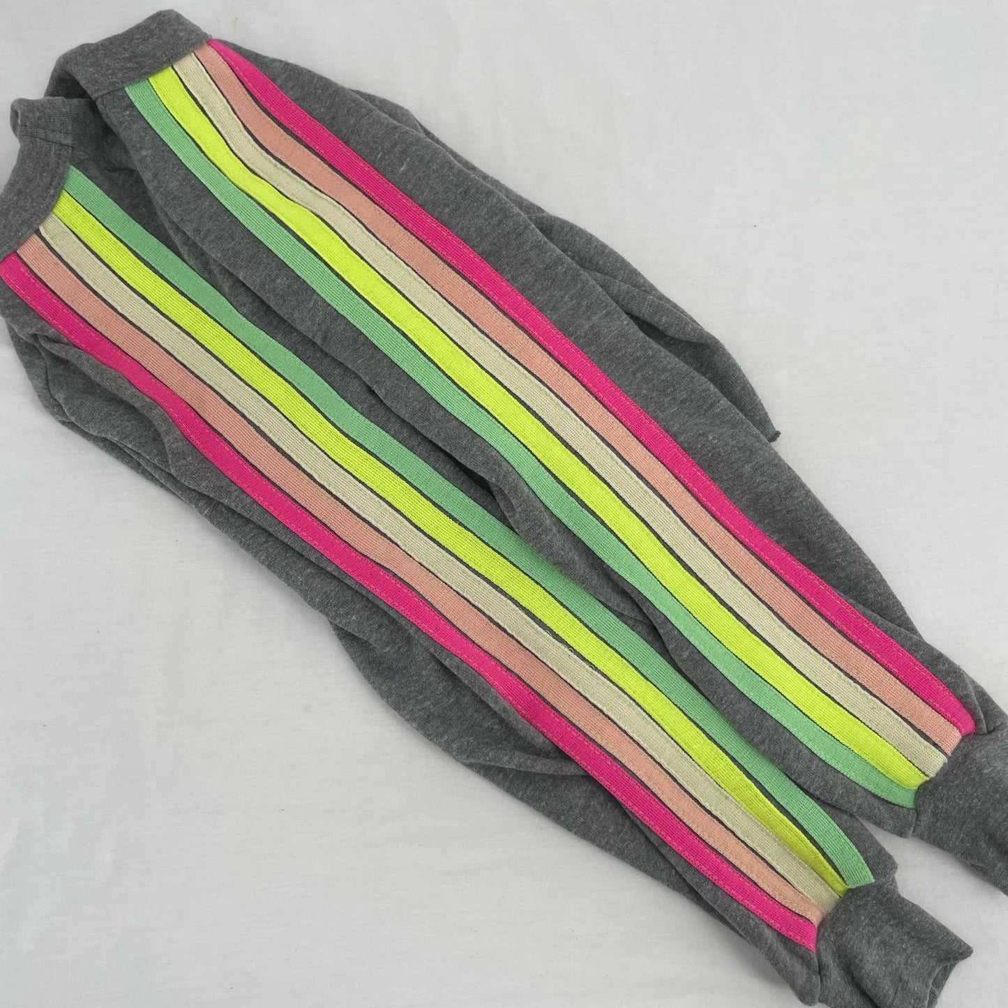 Aviator Nation Light Gray Bolt Classic Cropped Crew Sweatshirt Neon 5 Stripe Size XS