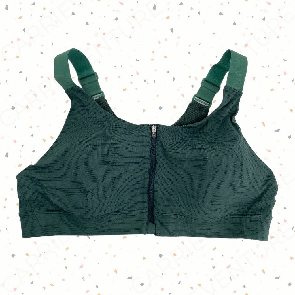 Outdoor Voices Zip Up Front Sports Bra Evergreen Dark Green Adjustable Straps Size XL (C/D)