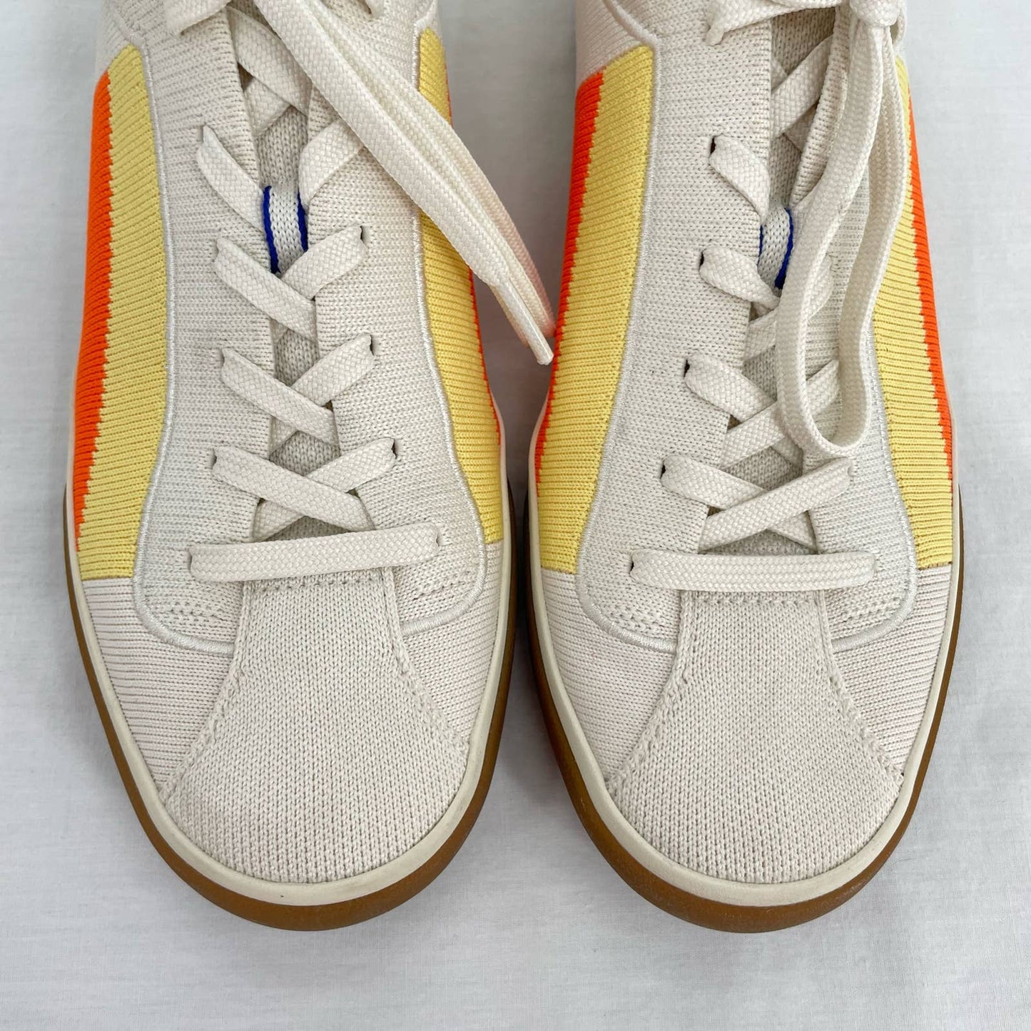 Rothy's The Lace Up Sneakers Yellow Candy Stripe Retro Orange Red Yellow Size 9
