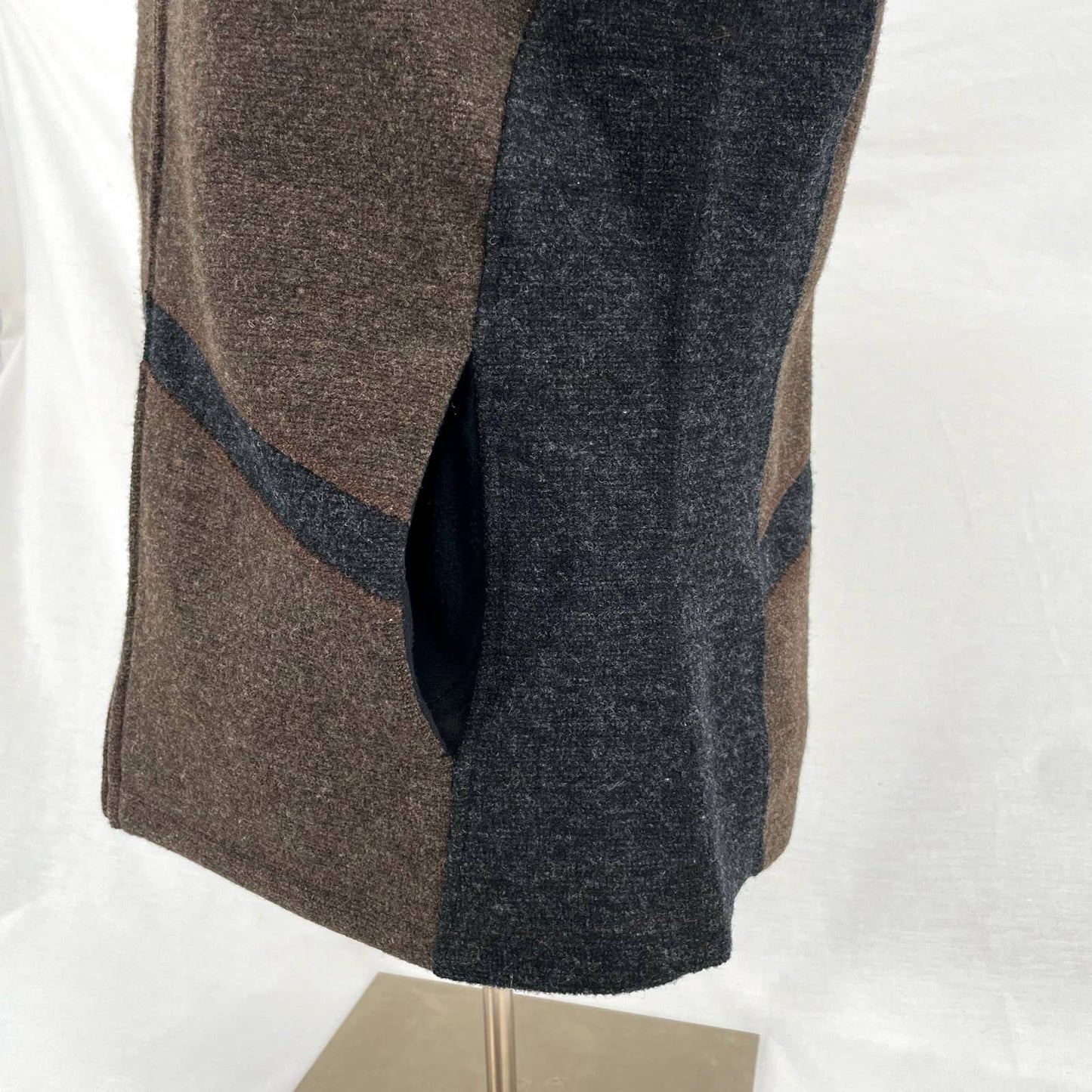 Ibex Merino Wool Full Zip Vest Brown Taupe Black Gray Pockets Outdoor Fit Size L