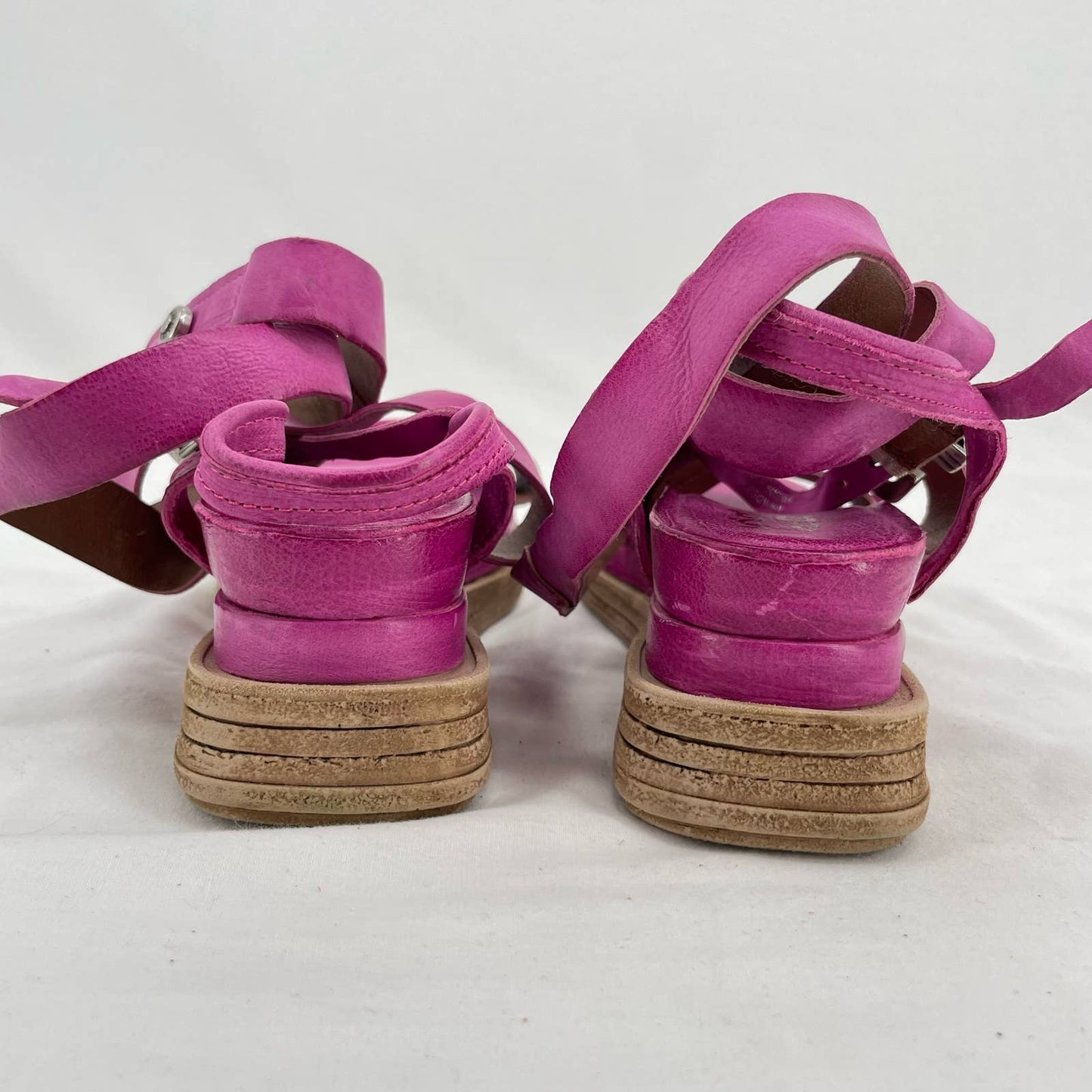 A.S.98 AS98 Labo Hot Pink Fuchsia Leather Wrap Platform Gladiator Sandals Size EU 39