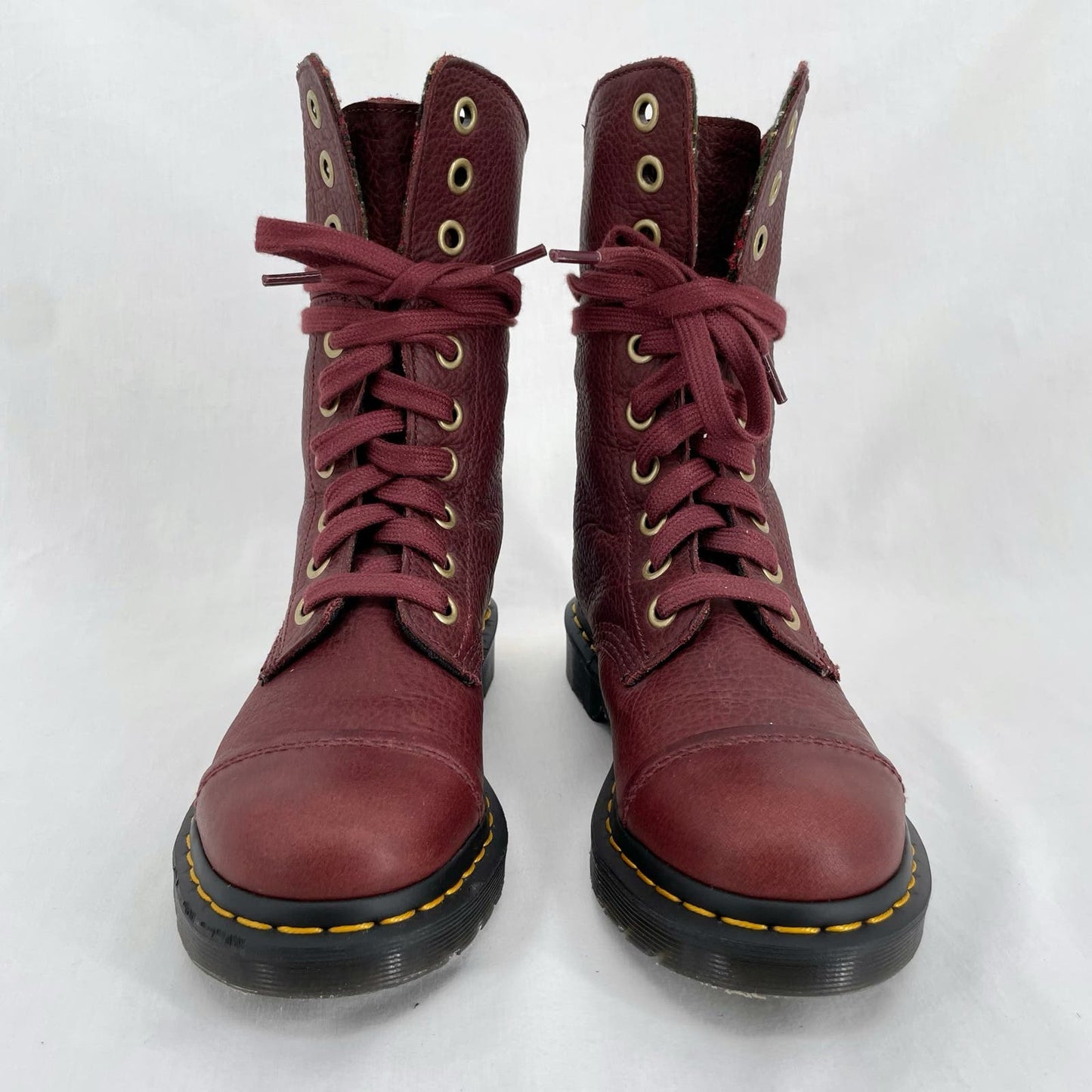 Dr. Martens Aimilita Red Leather Fold Over Biker Boot Tartan Green Grunge Docs Size 7