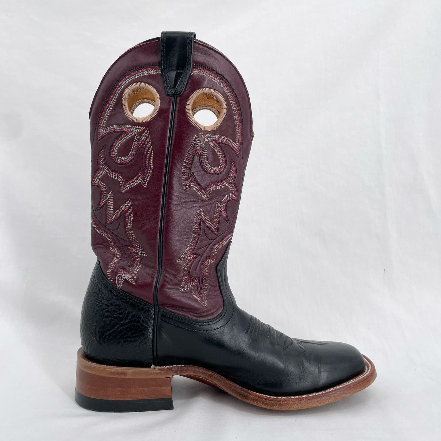 Boulet Purple Black Leather Cowboy Western Boots Roper Style Square Toe Size 7.5