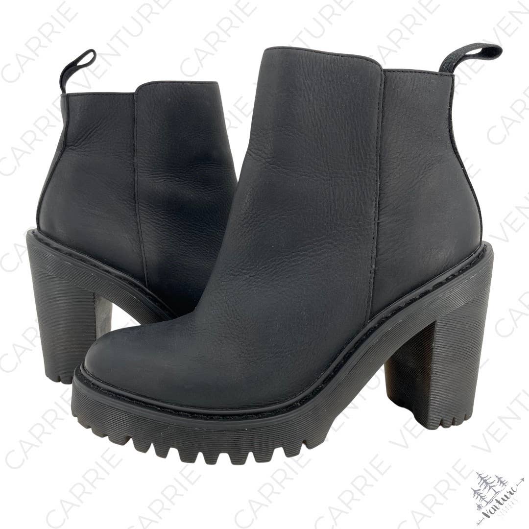 Dr. Martens Magdalena Black Blackout Monochromatic Leather Heeled Ankle Boots Size 7