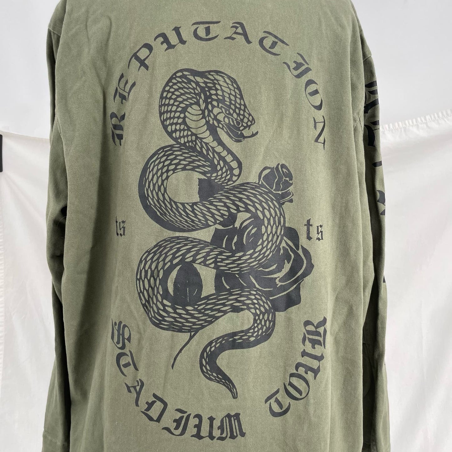 Taylor Swift Reputation Jacket Army Green Black Snake Stadium Tour Olive Coat Size L