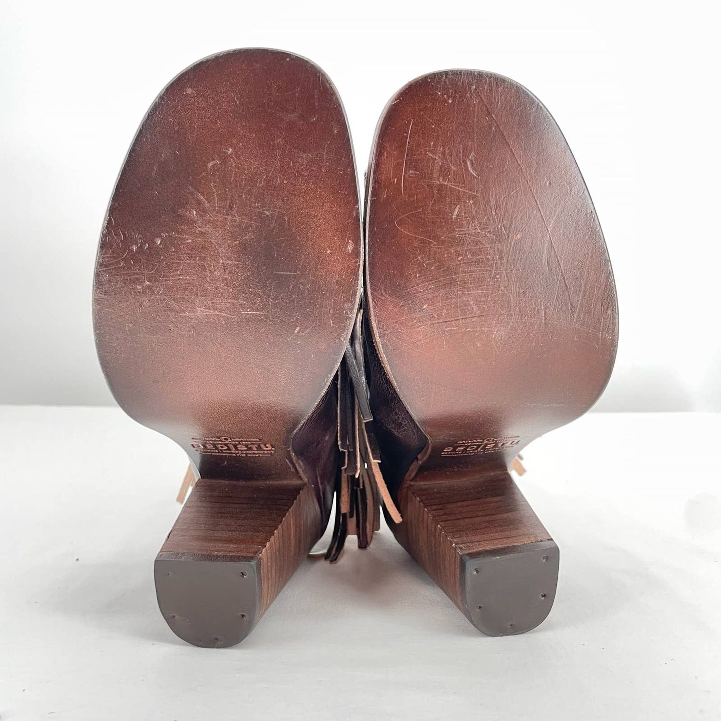 BED|STU Olivia Brown Rustic Fringe Peep Toe Ankle Booties Western Boho Size 9.5