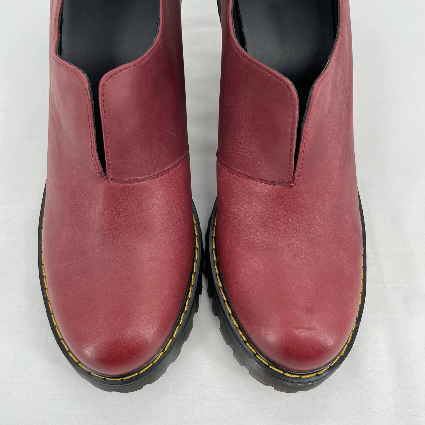 Dr. Martens Cordelia Wine Red Maroon Leather Chunky High Heeled Pumps Shoes Size 11