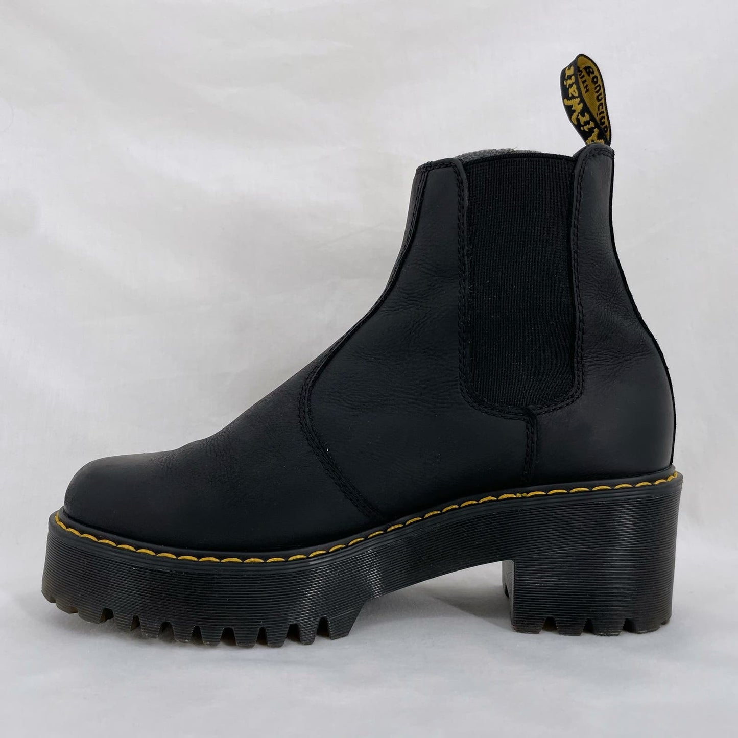 Dr. Martens Rometty Black Leather Platform Heeled Chelsea Ankle Boot Grunge Docs Size 8