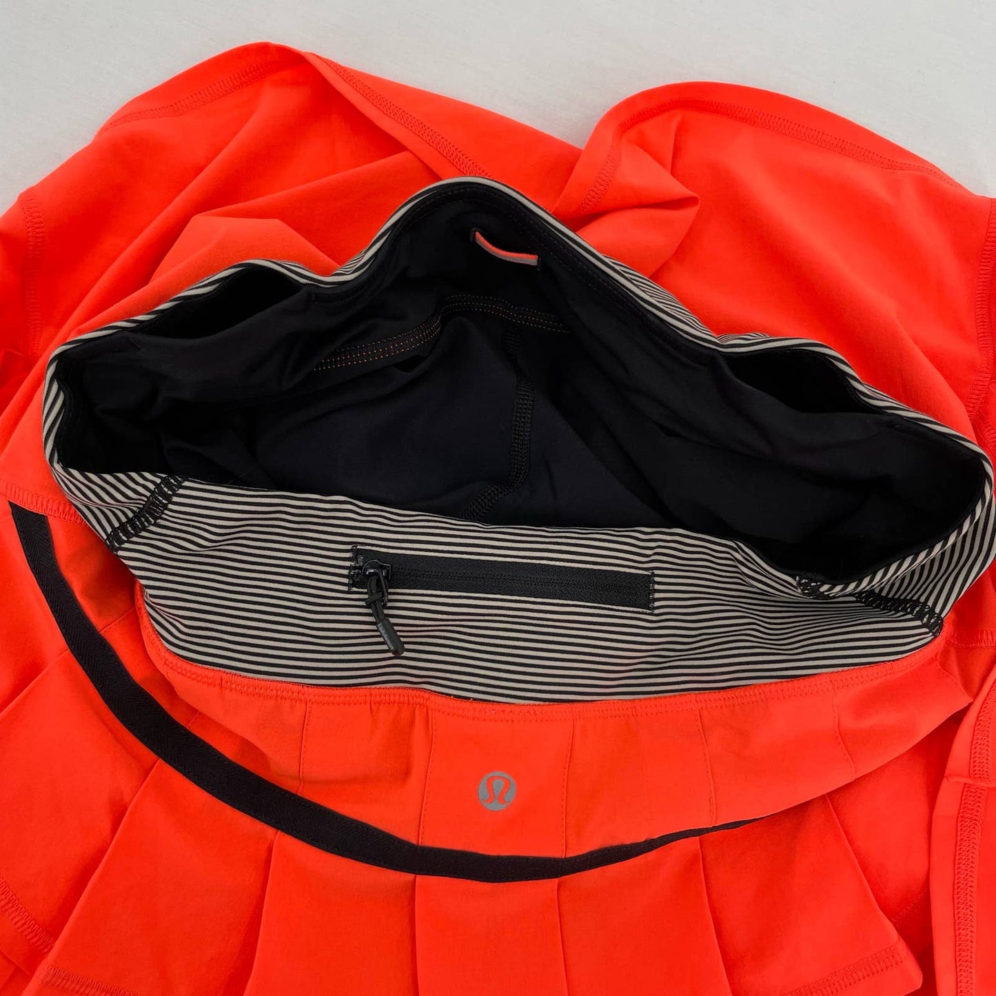 Lululemon Pace Setter Skirt Light Flare Tonka Stripe Cashew Blaze Orange Tennis Skort Size 6