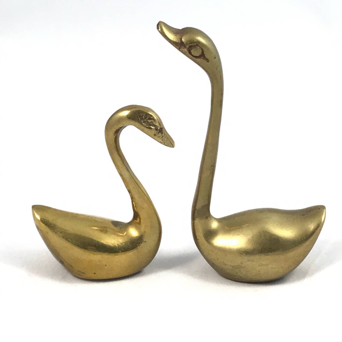 Vintage Brass Swan Pair Sleek Mid-Century Modern Home Decor Gold Birds Set of 2