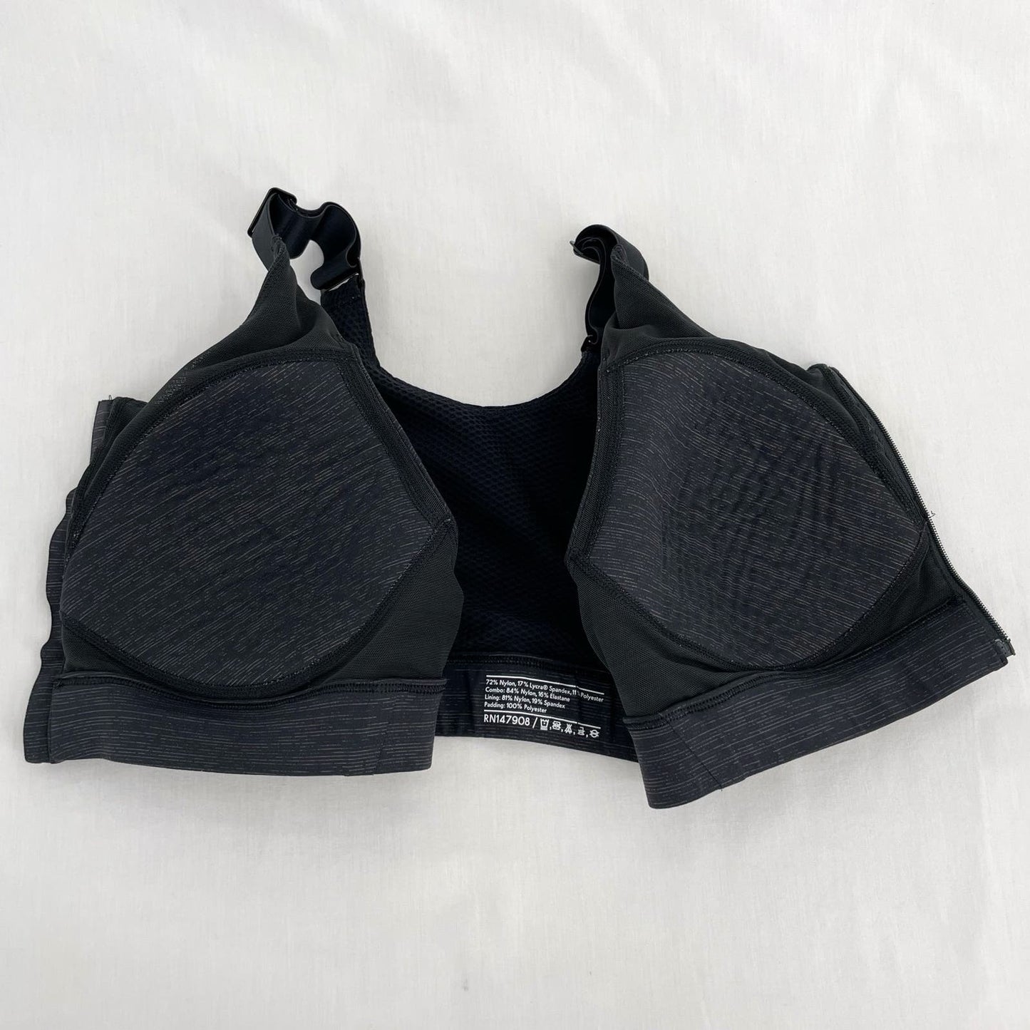 Outdoor Voices Zip Up Front Sports Bra Night Black Dark Gray Adjustable Strap Size XL (C/D)