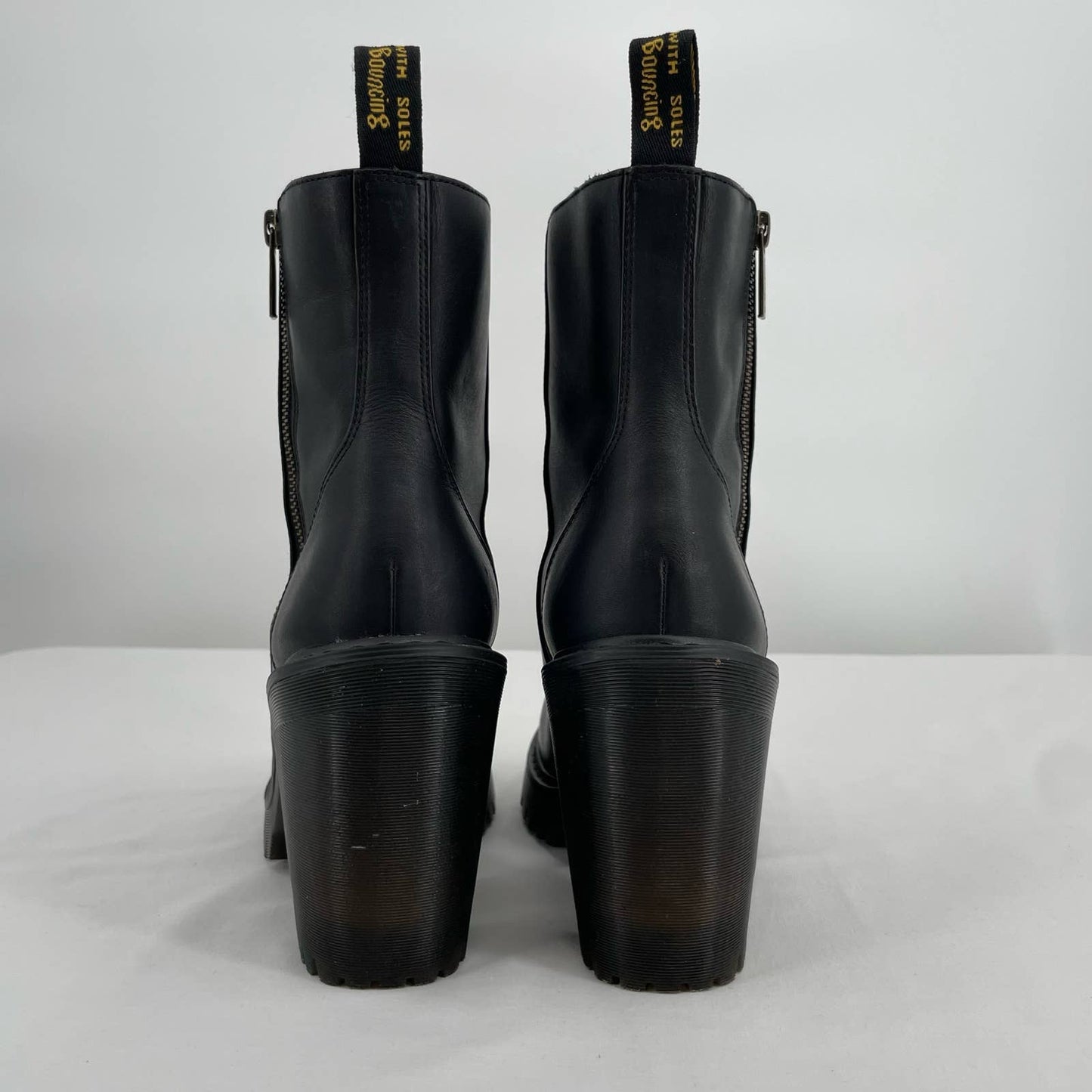 Dr. Martens Magdalena II Black Heeled Boots Zippers Lug Sole Chunky Heel Size 9