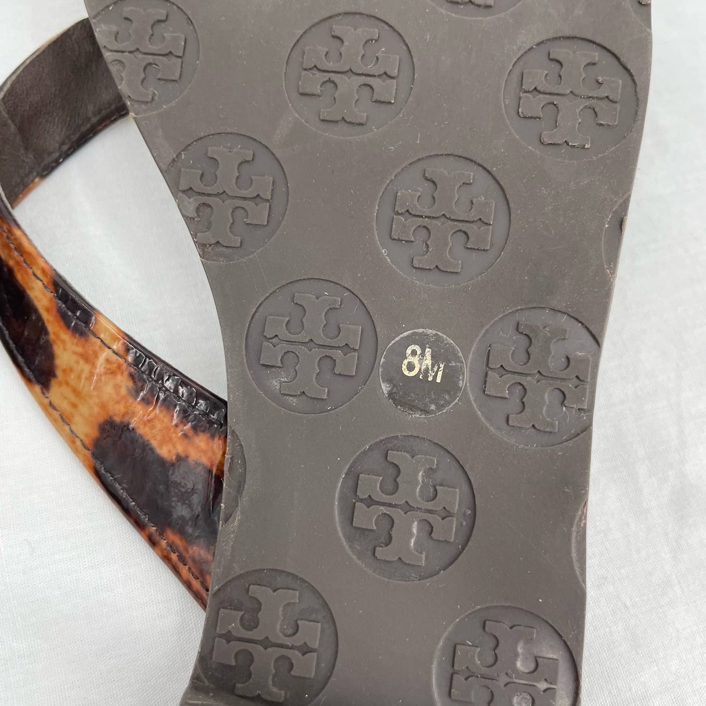Tory Burch Thora Leopard Patent Brown Summer Thong Sandals Logo Animal Print Size 8