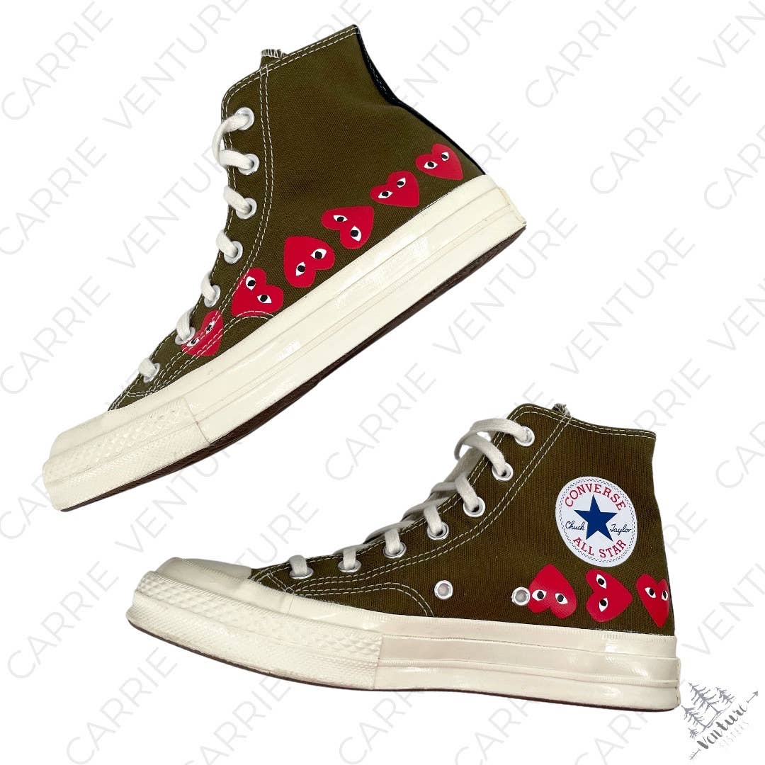Converse X Comme des Garcons Play Chuck Taylor Multi Heart Khaki Sneakers Shoes Size W 8
