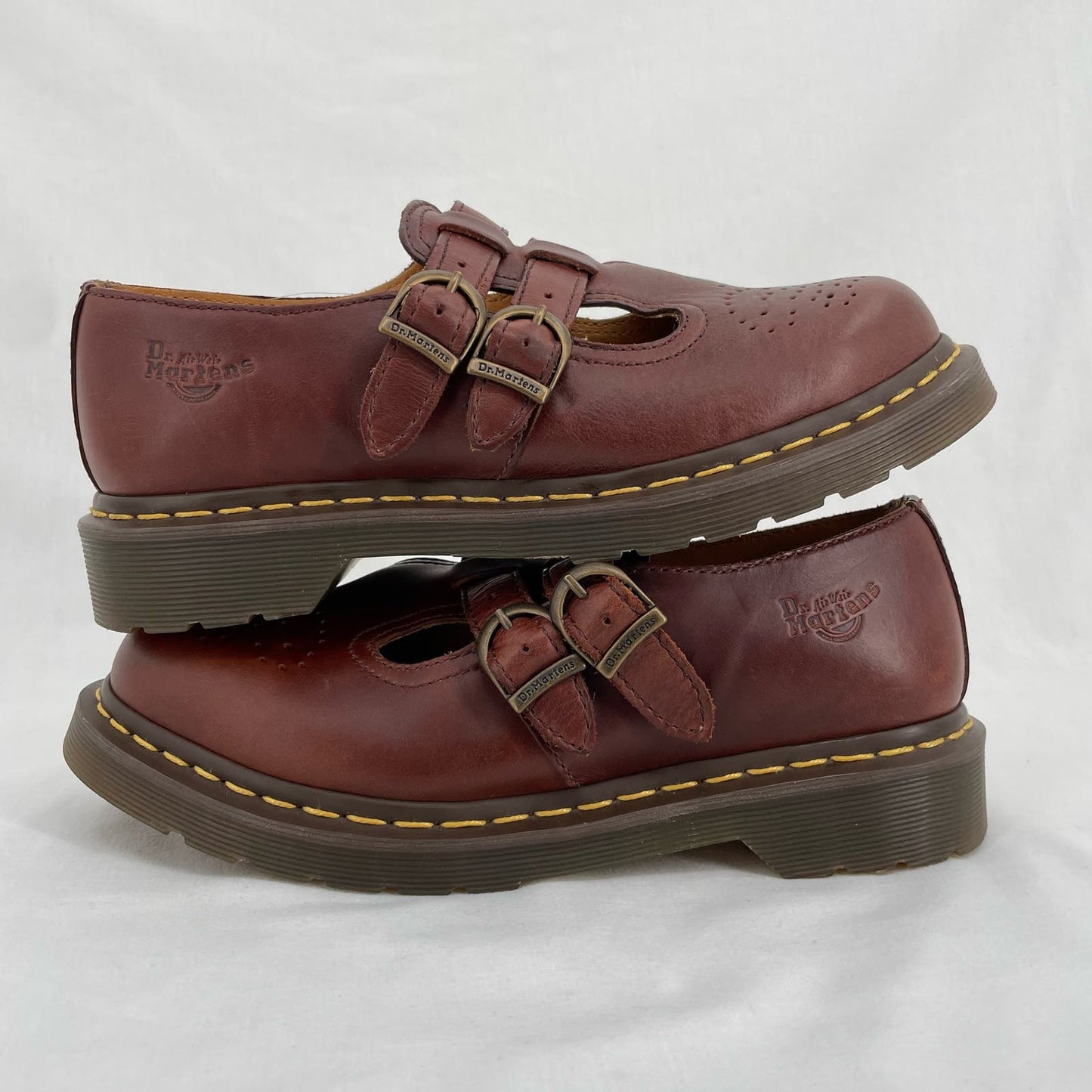 Dr. Martens Mary Jane Brown Smooth Leather Double Buckle Oxford Classic Shoes Size 8