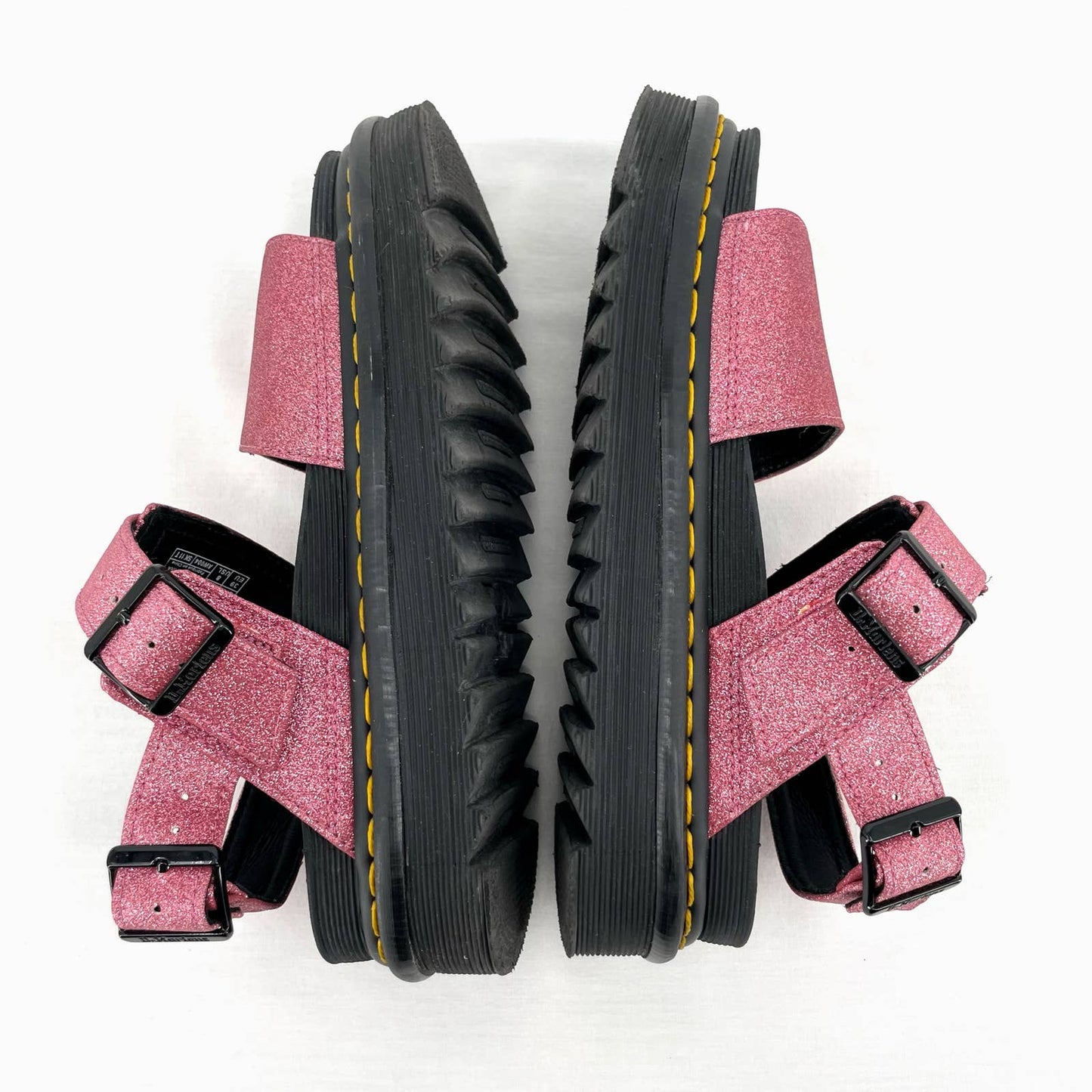 Dr. Martens Voss Sandals Pink Fine Glitter Chunky Sole Platform Buckle Straps Size 8
