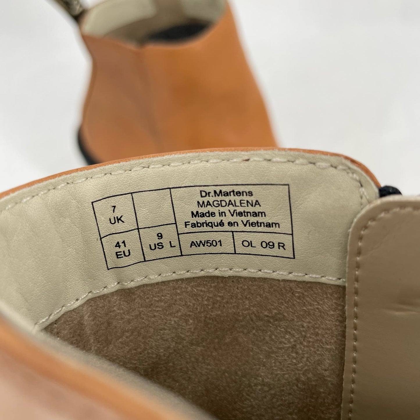 Dr. Martens Magdalena Cognac Leather Heeled Boots Orange Tan Grunge Indie Size 9