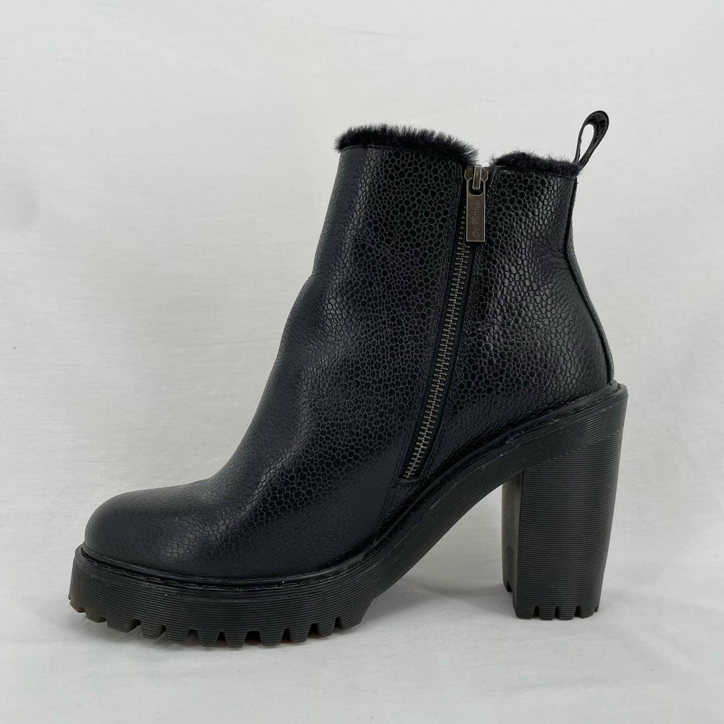 Dr. Martens Magdalena Fur Lined Black Witchy Grunge Leather Heeled Ankle Boot 10
