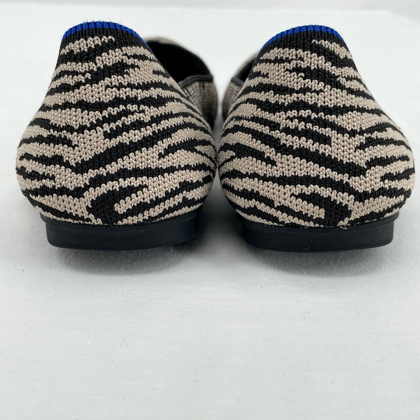 Rothy’s The Flat in Black Zebra Neutral Tapue Tan Printed Sustainable Flats Size 6.5