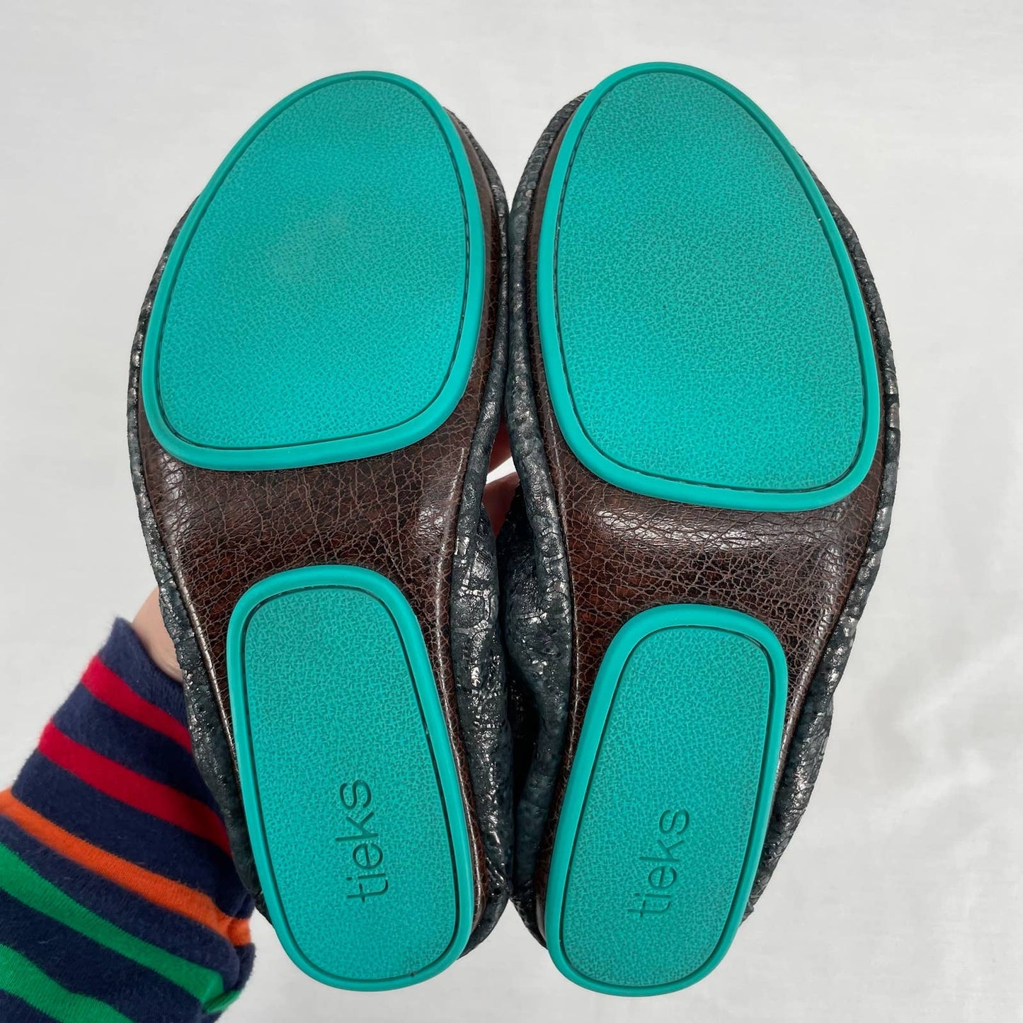 Tieks Drago Black Leather Ballet Flats Snakeskin Dragon Shiny Metallic Foil Shoe Size 6