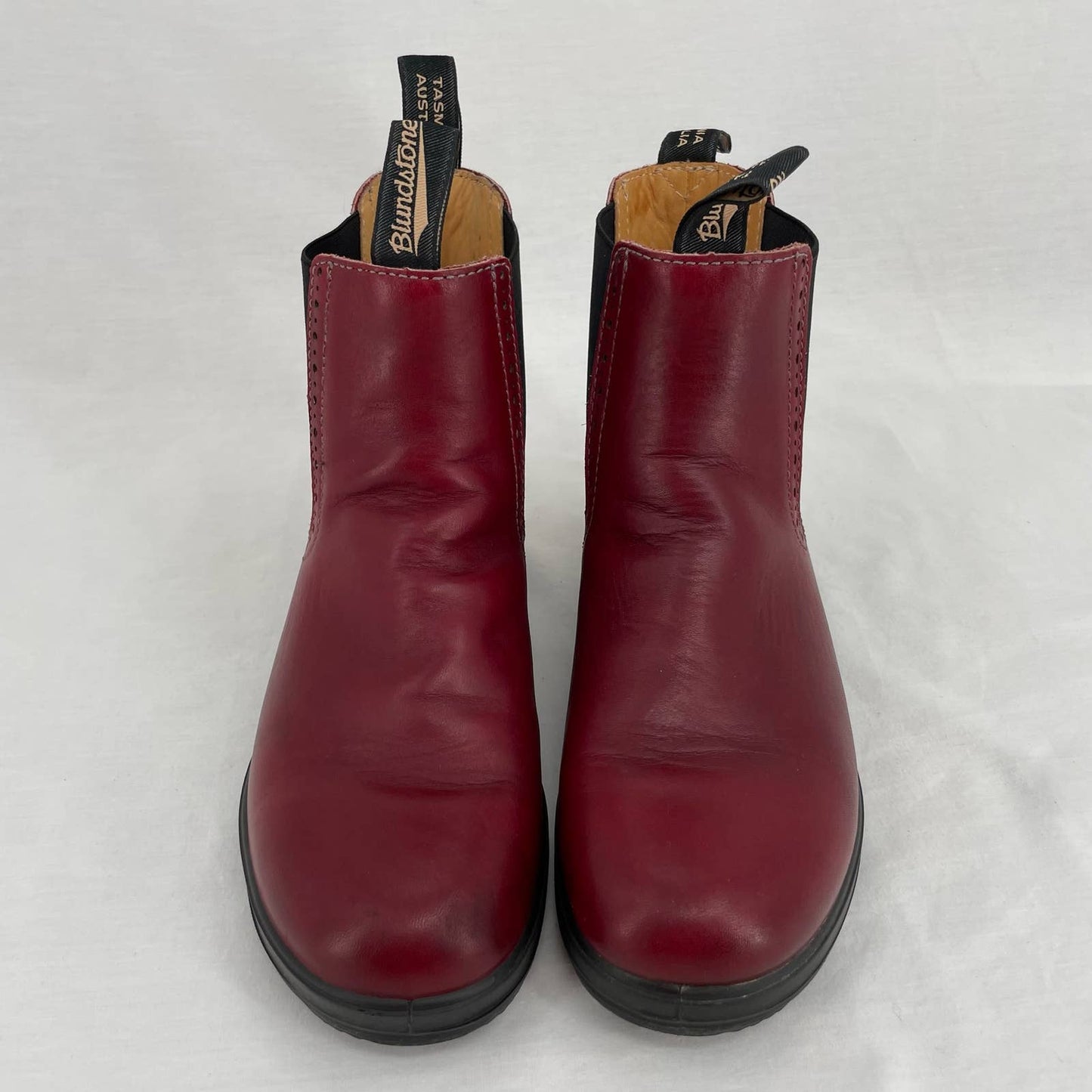 Blundstone Red Leather High Top Brogue Chelsea Boots Burgundy Redwood Maroon Size AU 6 | US 9