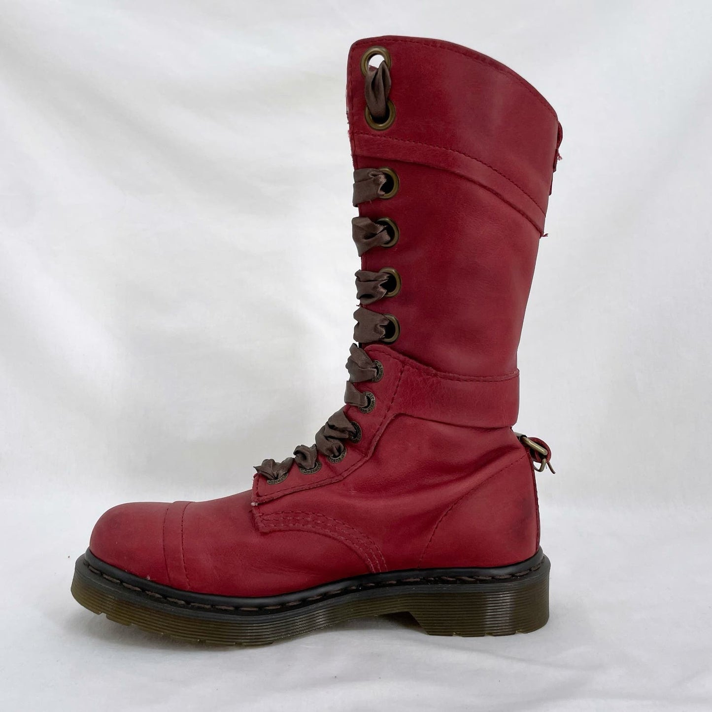 Dr. Martens Triumph Boots Red Oxblood Leather Pirate Fold Down Floral Boots US Size 7