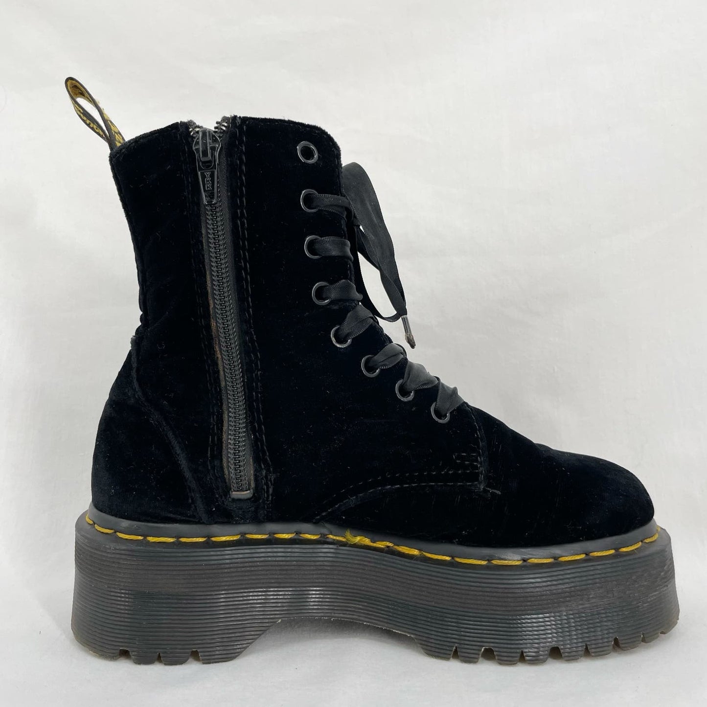 Dr. Martens Jadon Black Brushed Velvet Platform Ribbon Lace Zip Goth Boots Size US 5