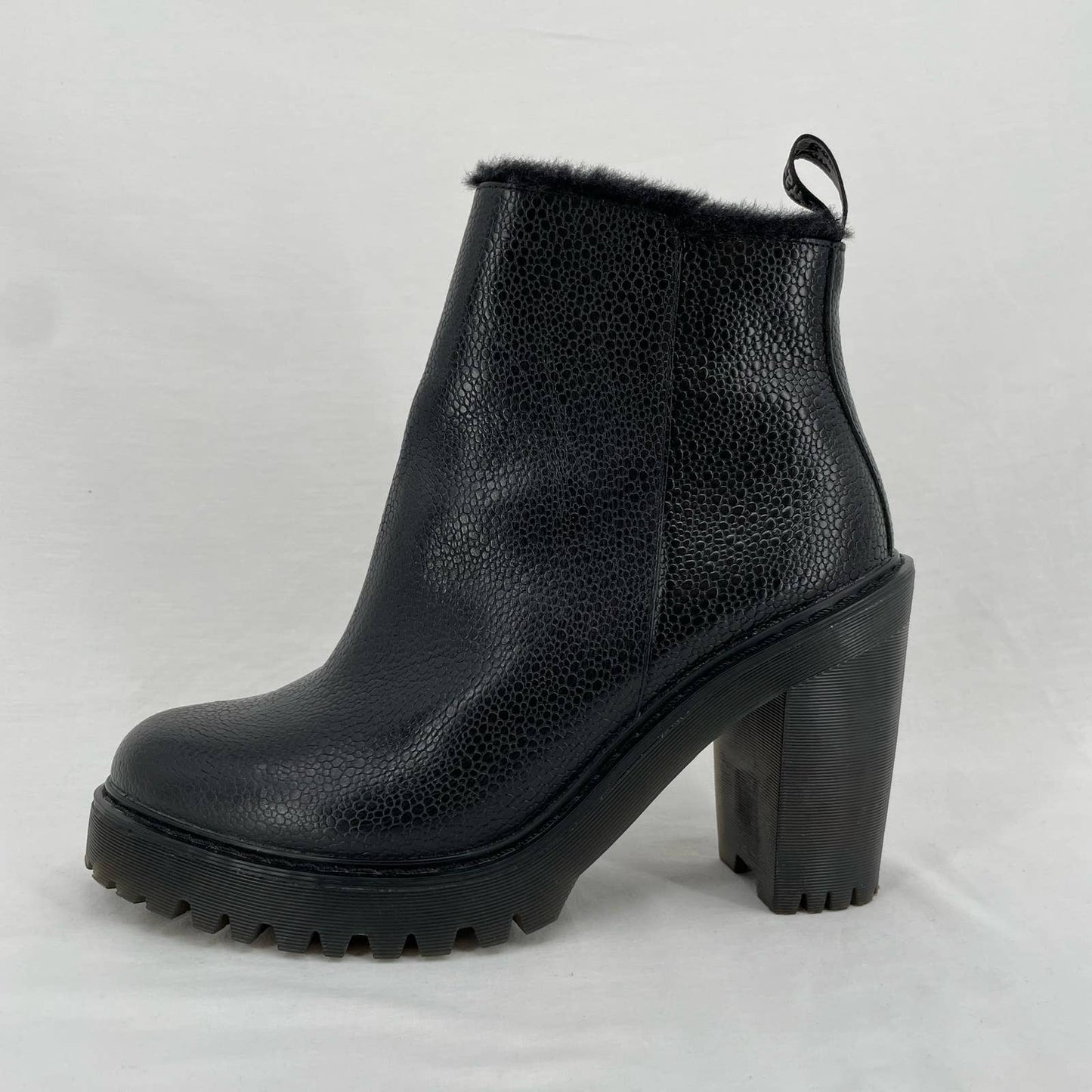 Dr. Martens Magdalena Fur Lined Black Witchy Grunge Leather Heeled Ankle Boot 10