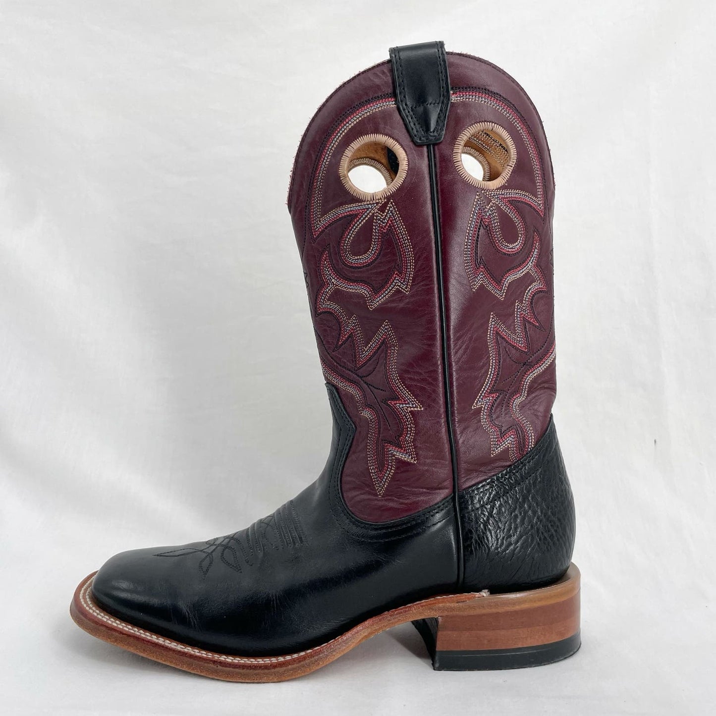 Boulet Purple Black Leather Cowboy Western Boots Roper Style Square Toe Size 7.5