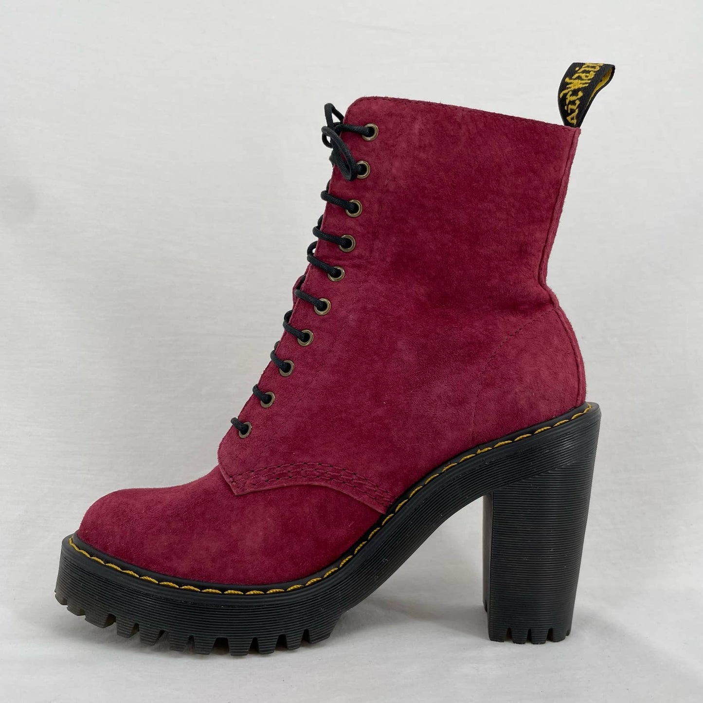 Dr. Martens Kendra Red Suede High Heels Leather Lace Up Witchy Heeled Boots Size 6
