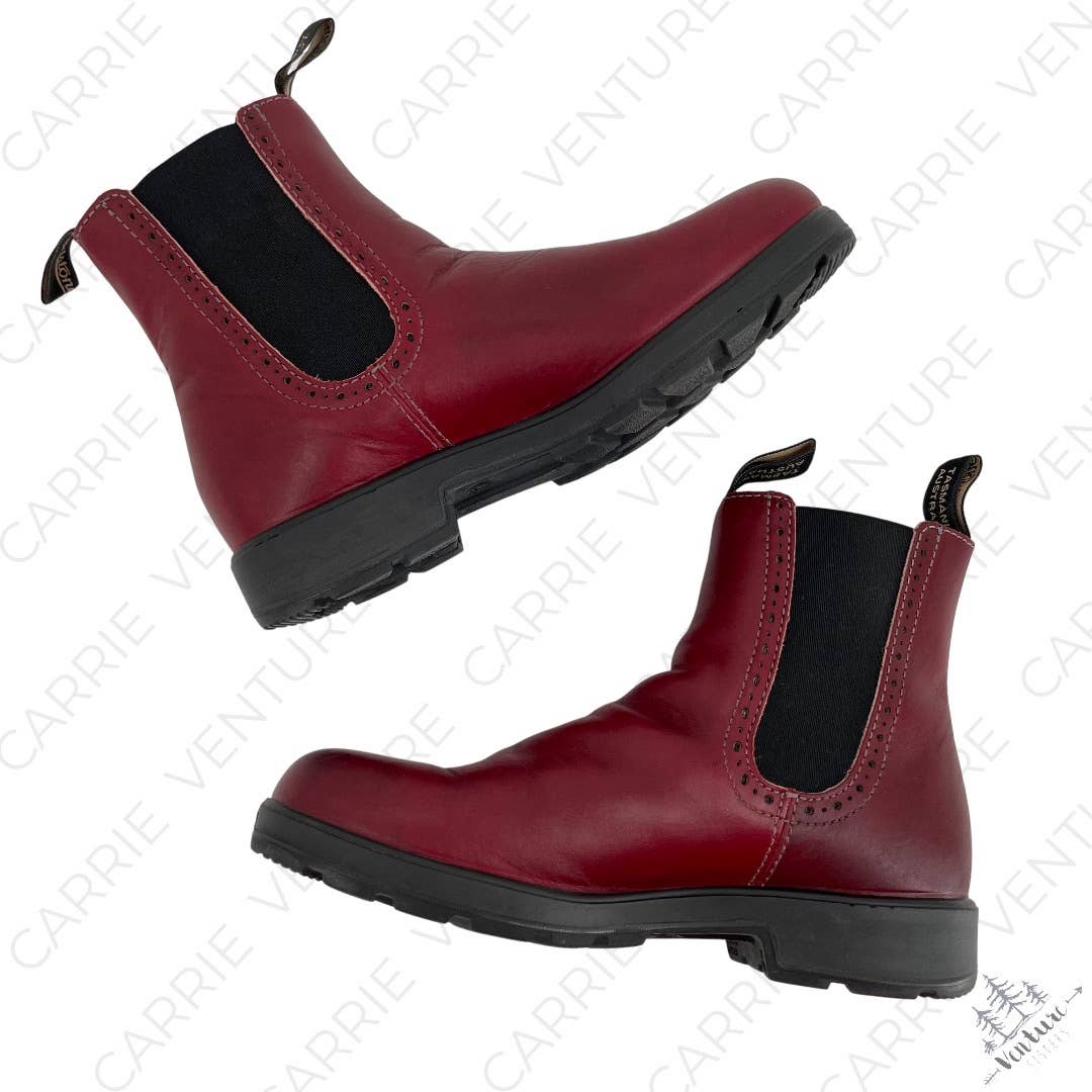 Blundstone Red Leather High Top Brogue Chelsea Boots Burgundy Redwood Maroon Size AU 6 | US 9