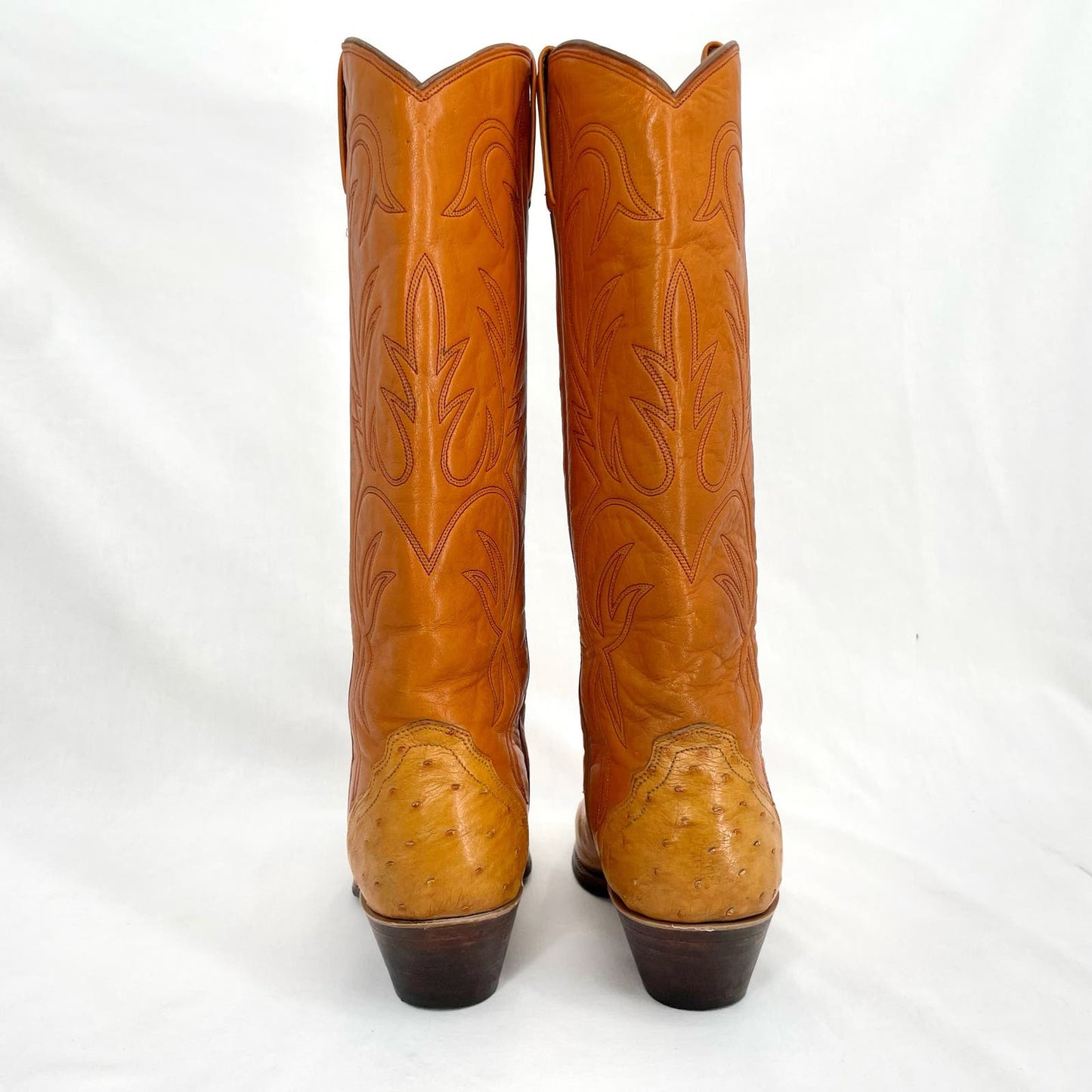 El Dorado Vintage Ostrich Orange Leather Buttercup Cowboy Western Boots Size 8M