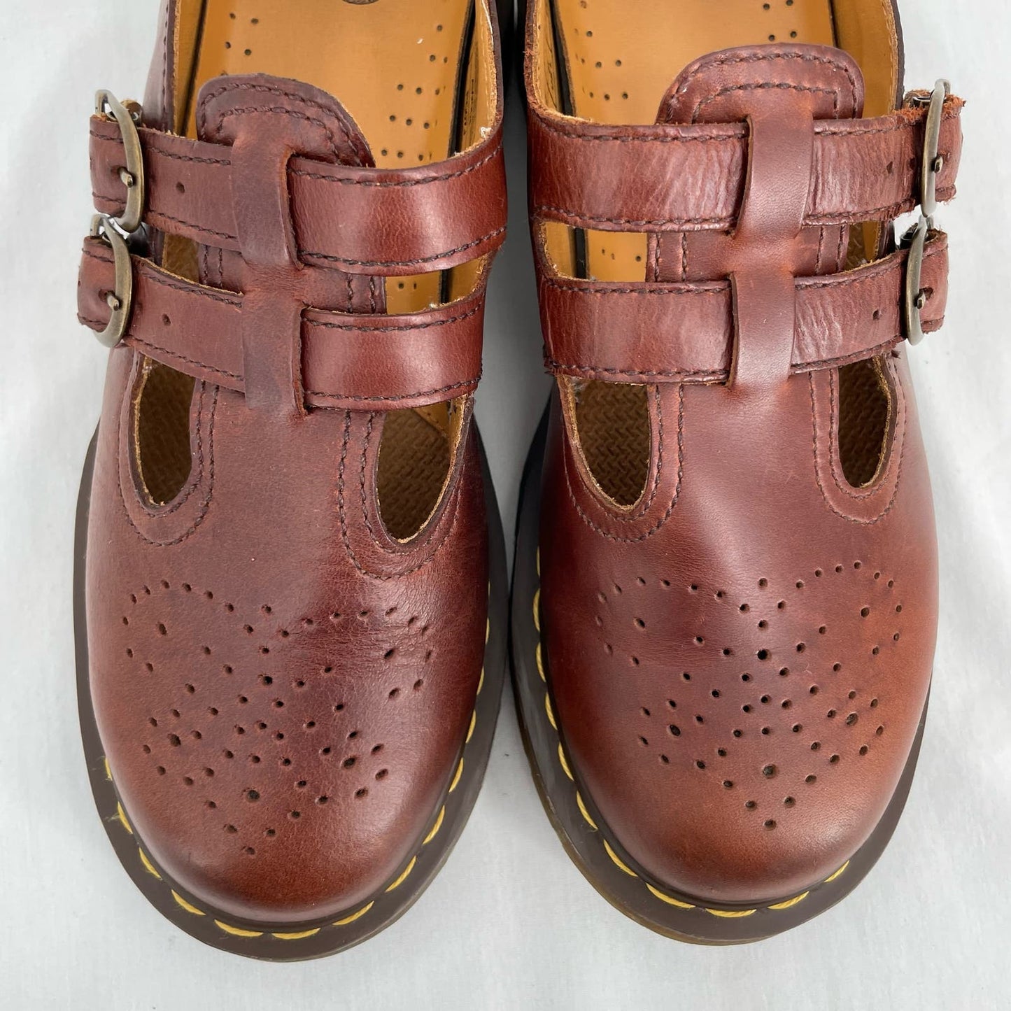 Dr. Martens Mary Jane Brown Smooth Leather Double Buckle Oxford Classic Shoes Size 8