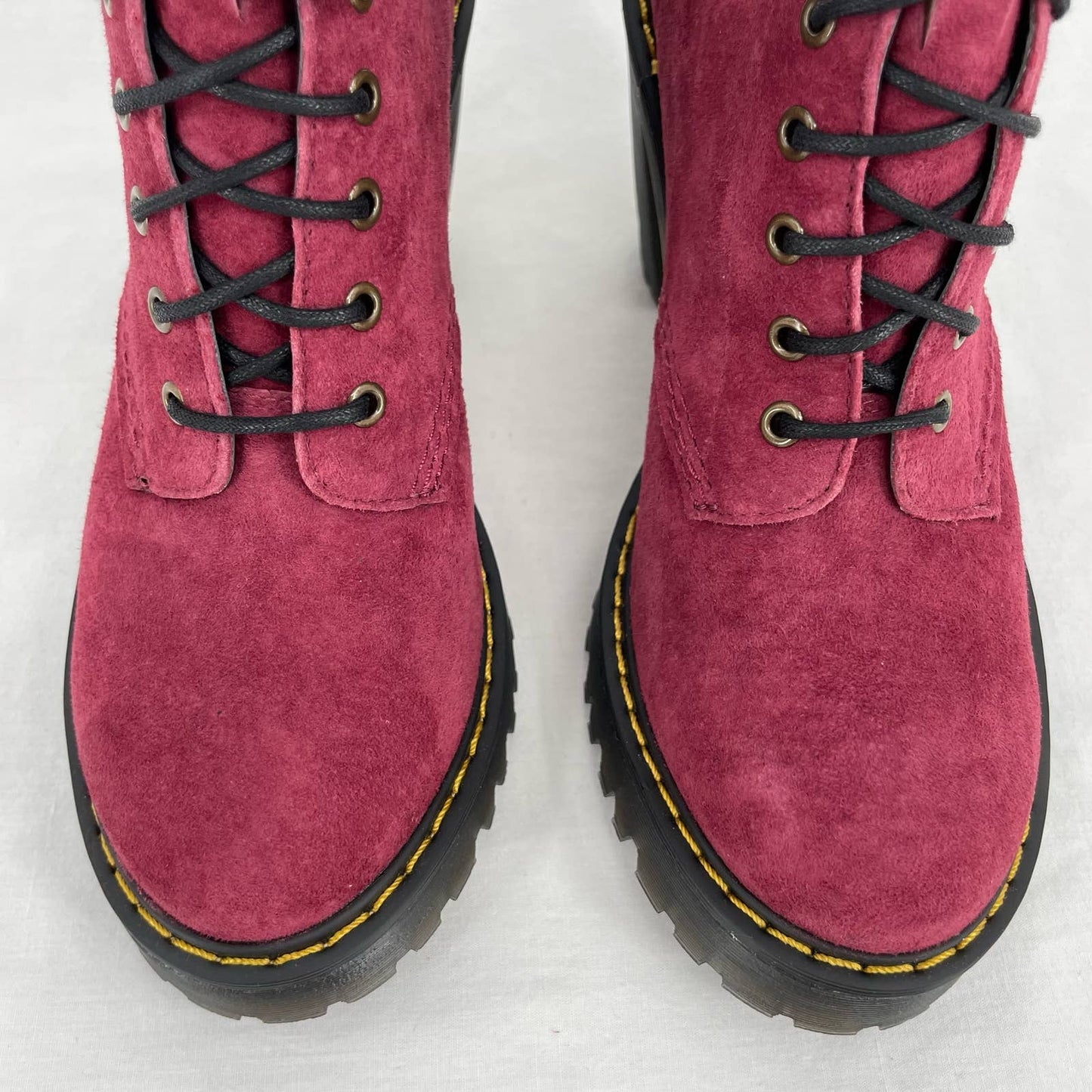 Dr. Martens Kendra Red Suede High Heels Leather Lace Up Witchy Heeled Boots Size 6