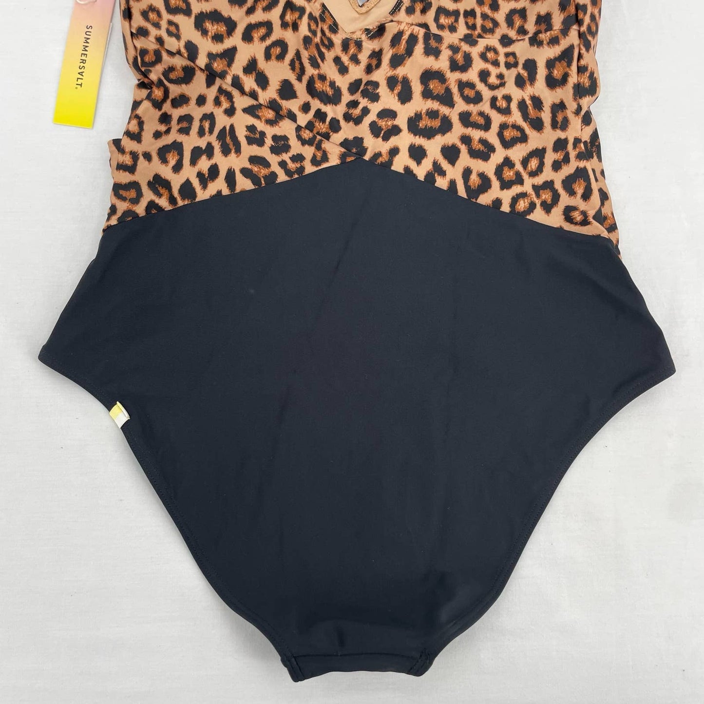NEW Summersalt Perfect Wrap Leopard Print One Piece Swimsuit Black Tie Front Size 8