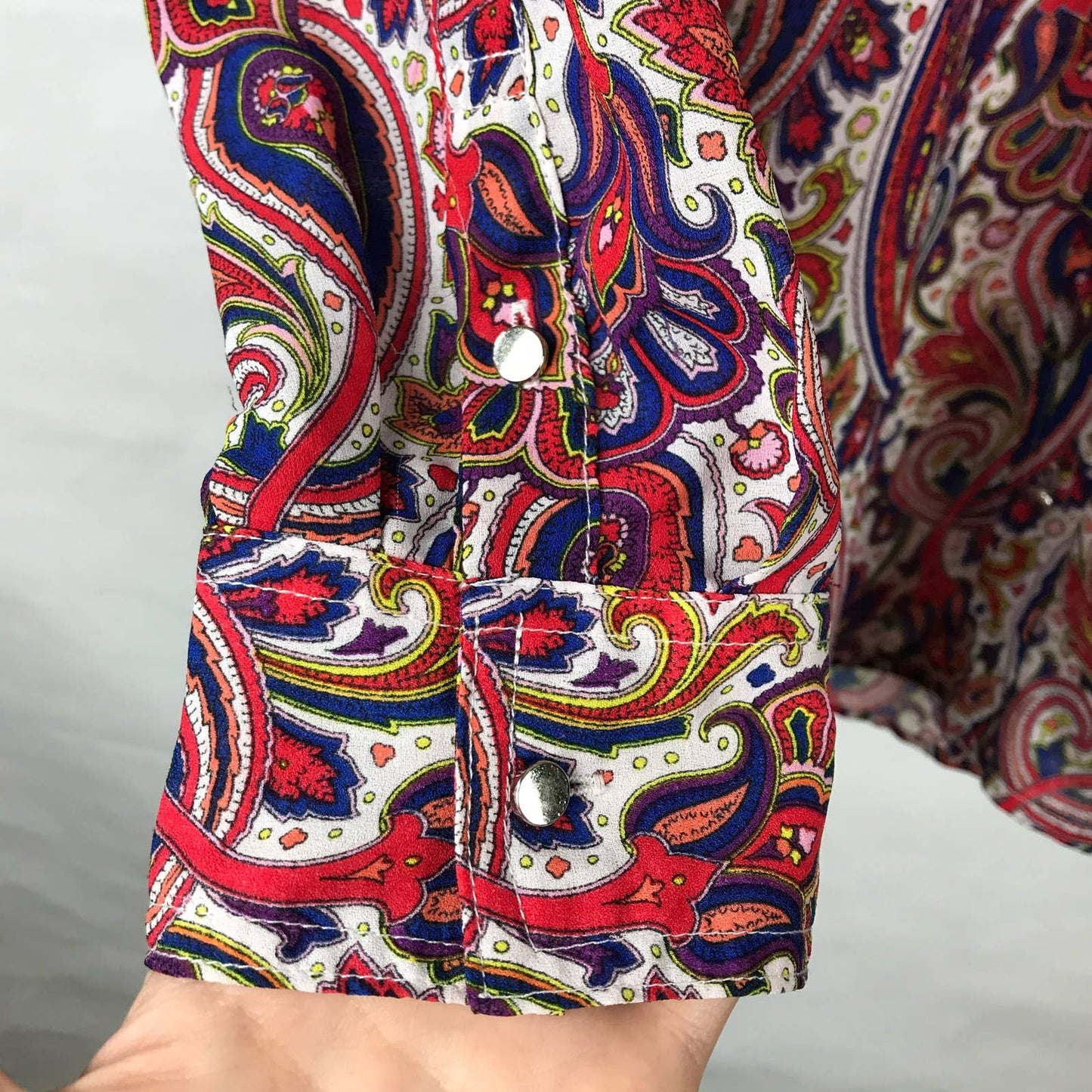 Liz Claiborne Paisley Floral Print Adjustable Roll Sleeve Jewel Tone Blouse Size S