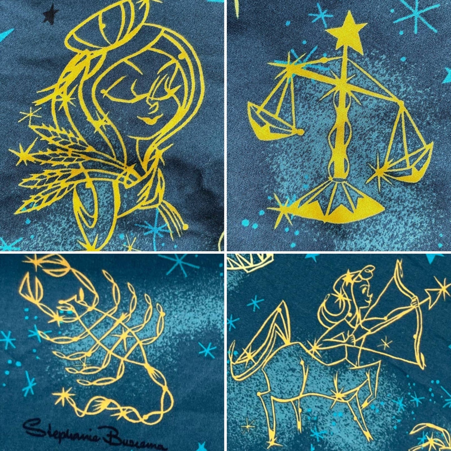 Pinup Couture Heidi Dress Darling Retro Astrology Zodiac Blue Yellow Stars Print Size M