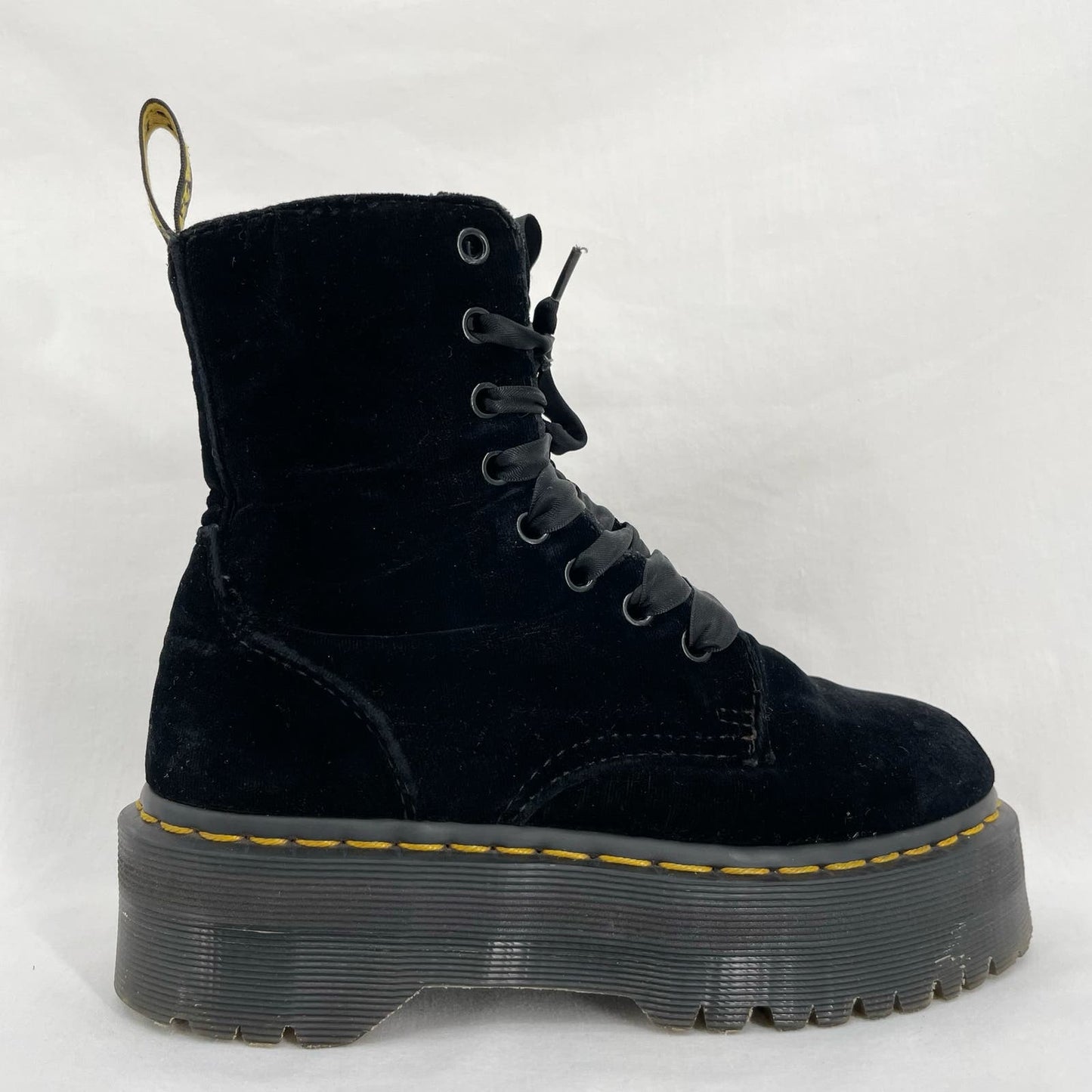 Dr. Martens Jadon Black Brushed Velvet Platform Ribbon Lace Zip Goth Boots Size US 5