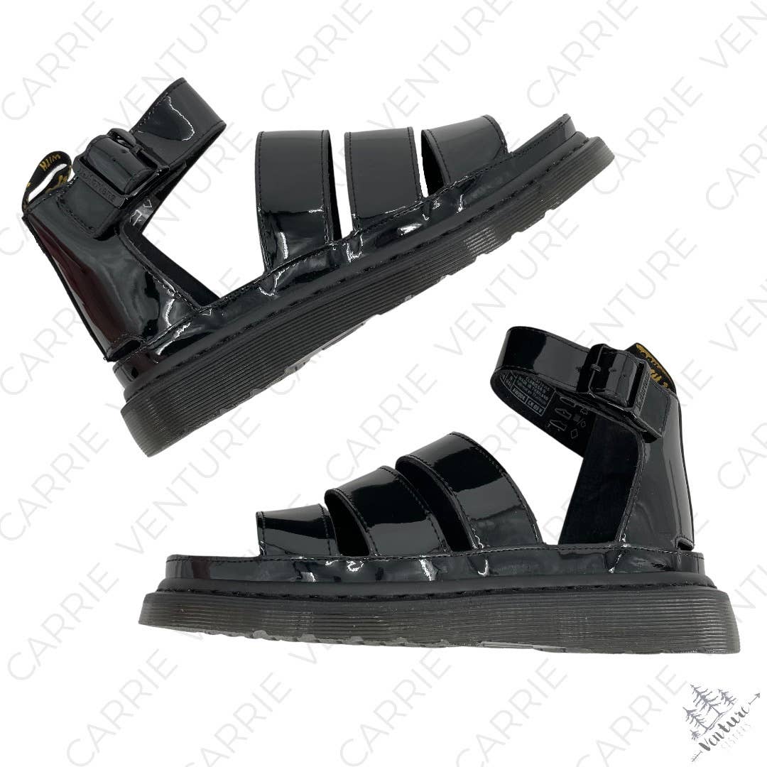 Dr. Martens Clarissa II Black Patent Leather Sandals Goth Grunge Summer Size 9