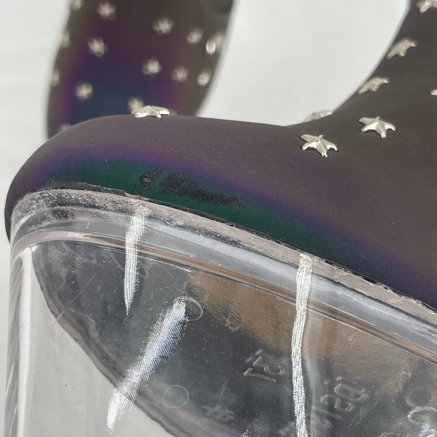 Exotic Cosmic Reflective Heels Celestial Moon Stars Clear Platform Dancer Boots Size 7