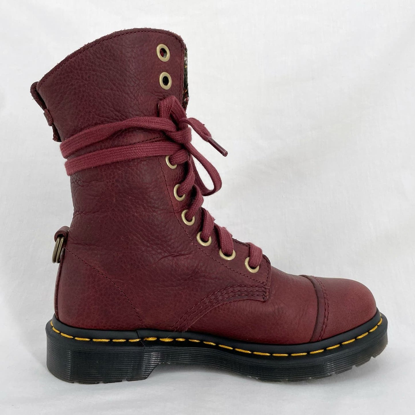 Dr. Martens Aimilita Red Leather Fold Over Biker Boot Tartan Green Grunge Docs Size 7