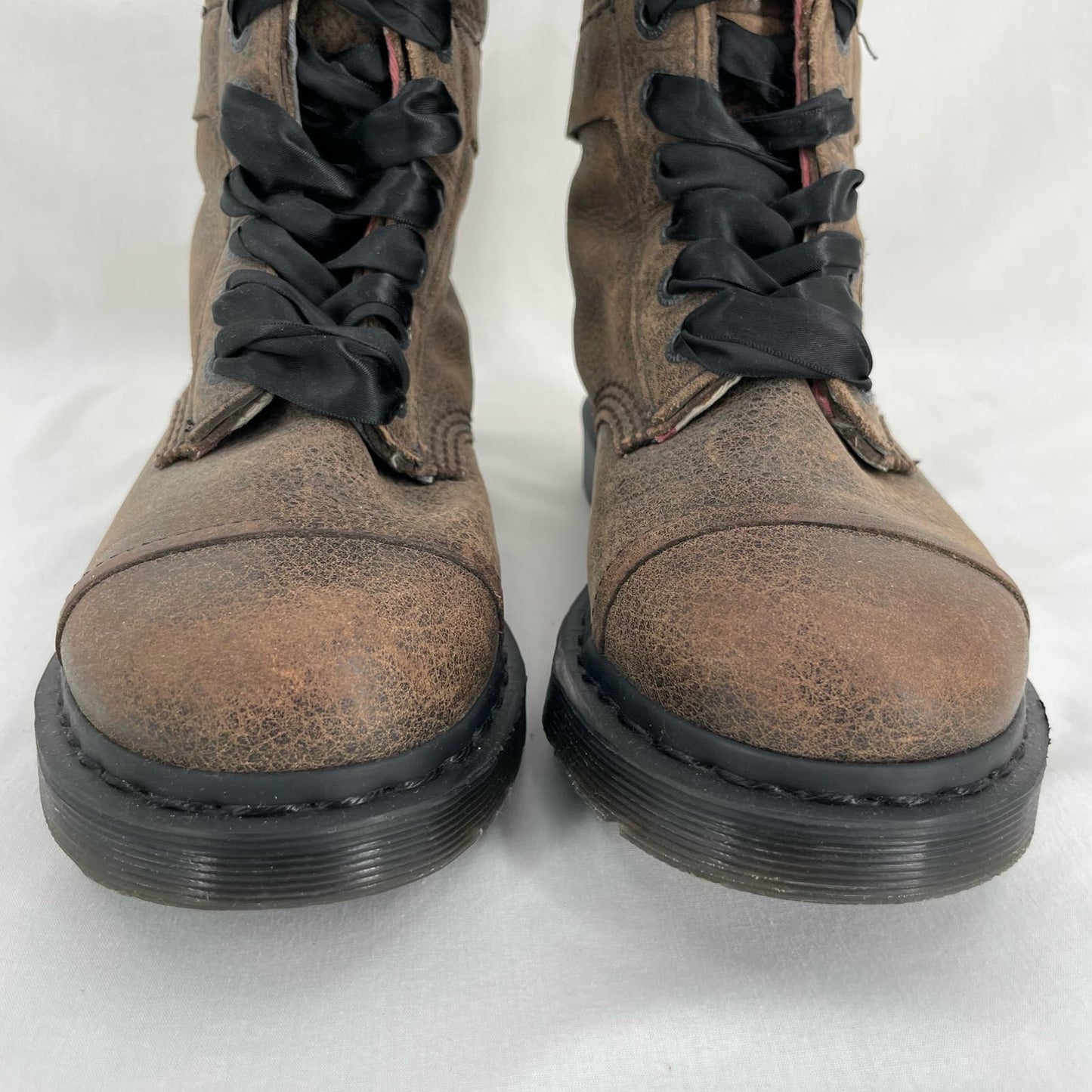 Dr. Martens Triumph Tall Fold Over Boots Pebbled Brown Leather Union Jack Size 9