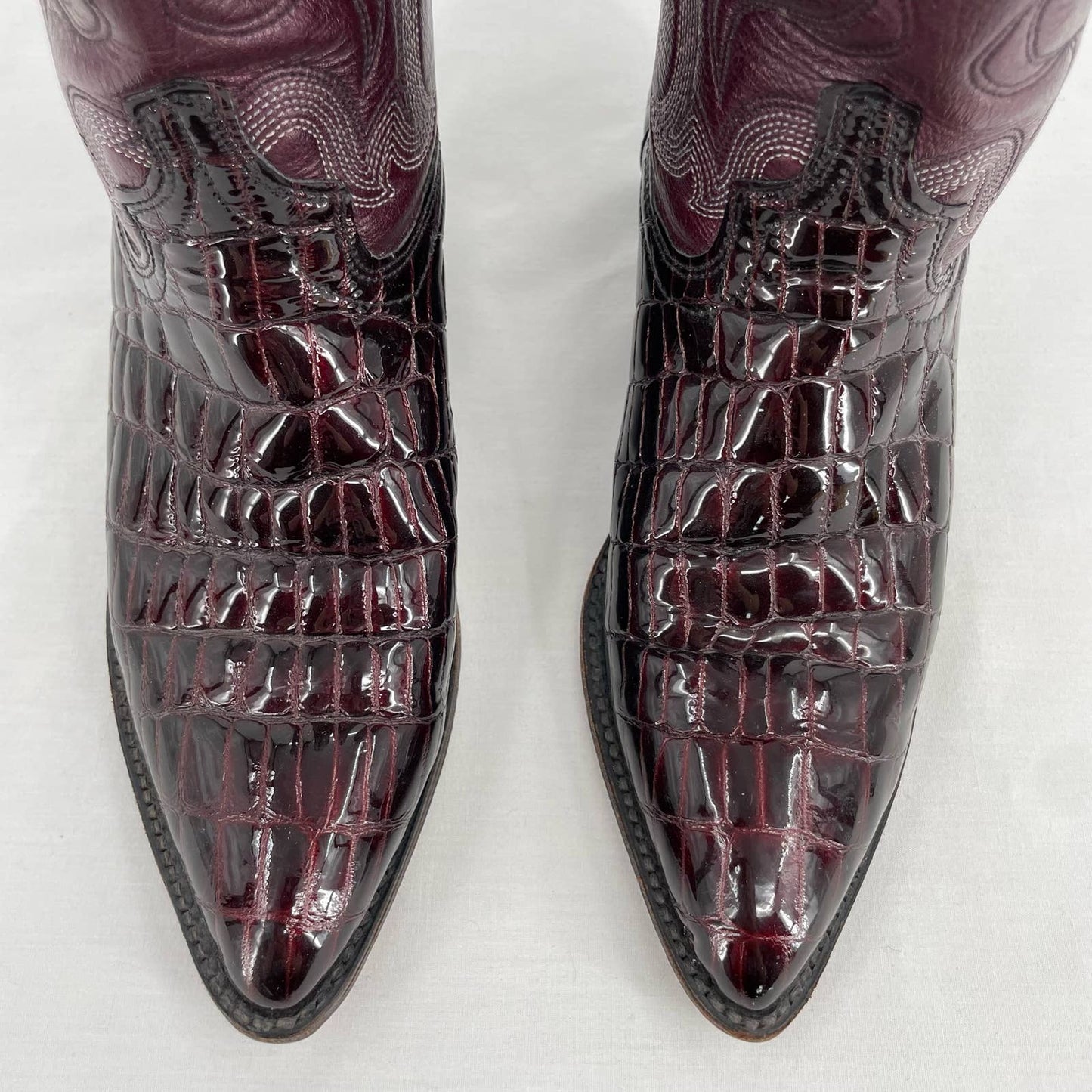 Vintage Purple Leather Cowboy Western Boots Croc Pointed Toe Metallic Pearl Size 7