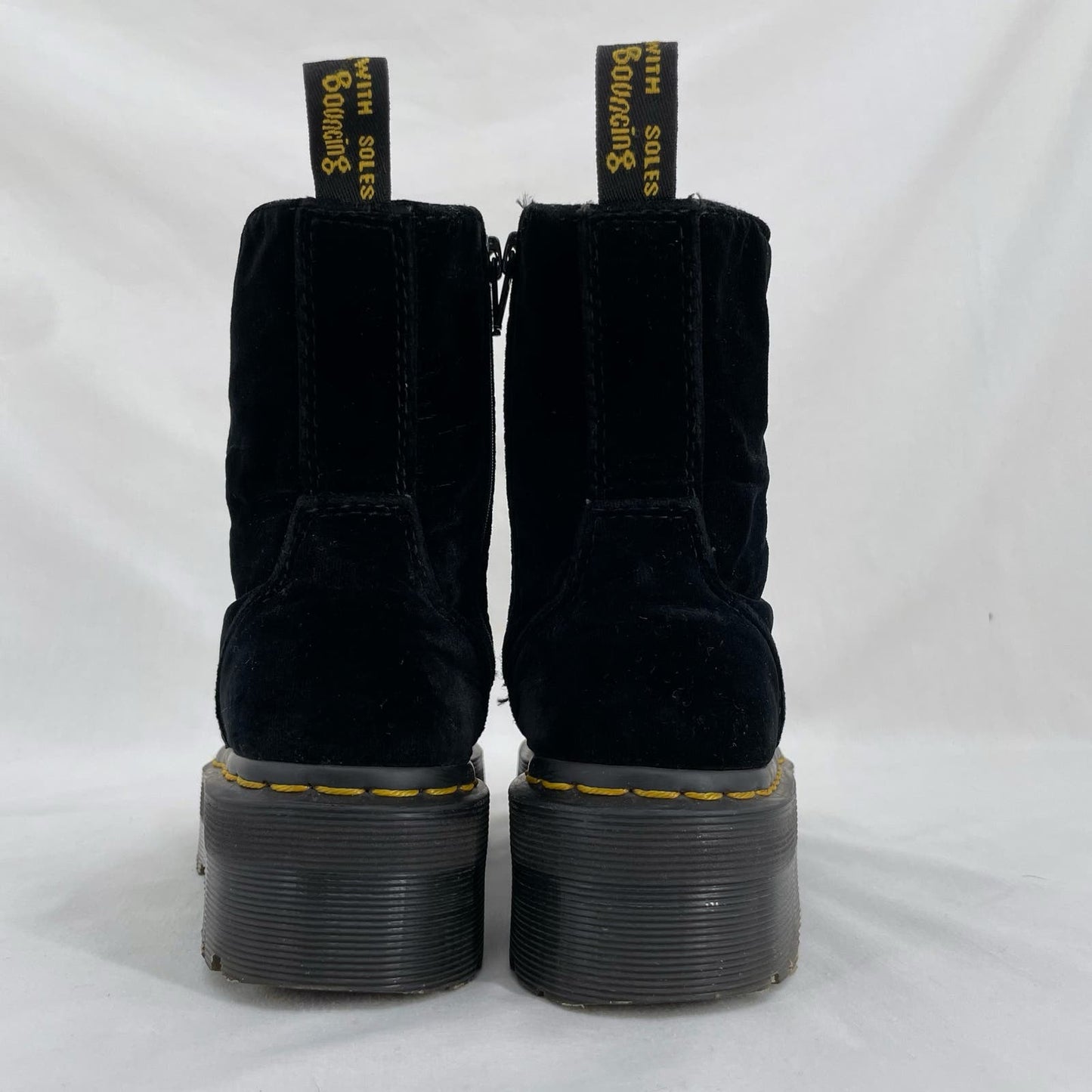 Dr. Martens Jadon Black Brushed Velvet Platform Ribbon Lace Zip Goth Boots Size US 5