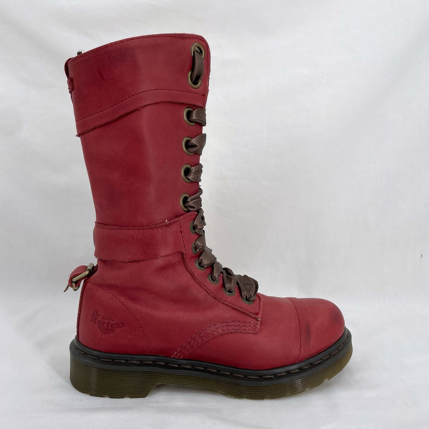 Dr. Martens Triumph Boots Red Oxblood Leather Pirate Fold Down Floral Boots US Size 7