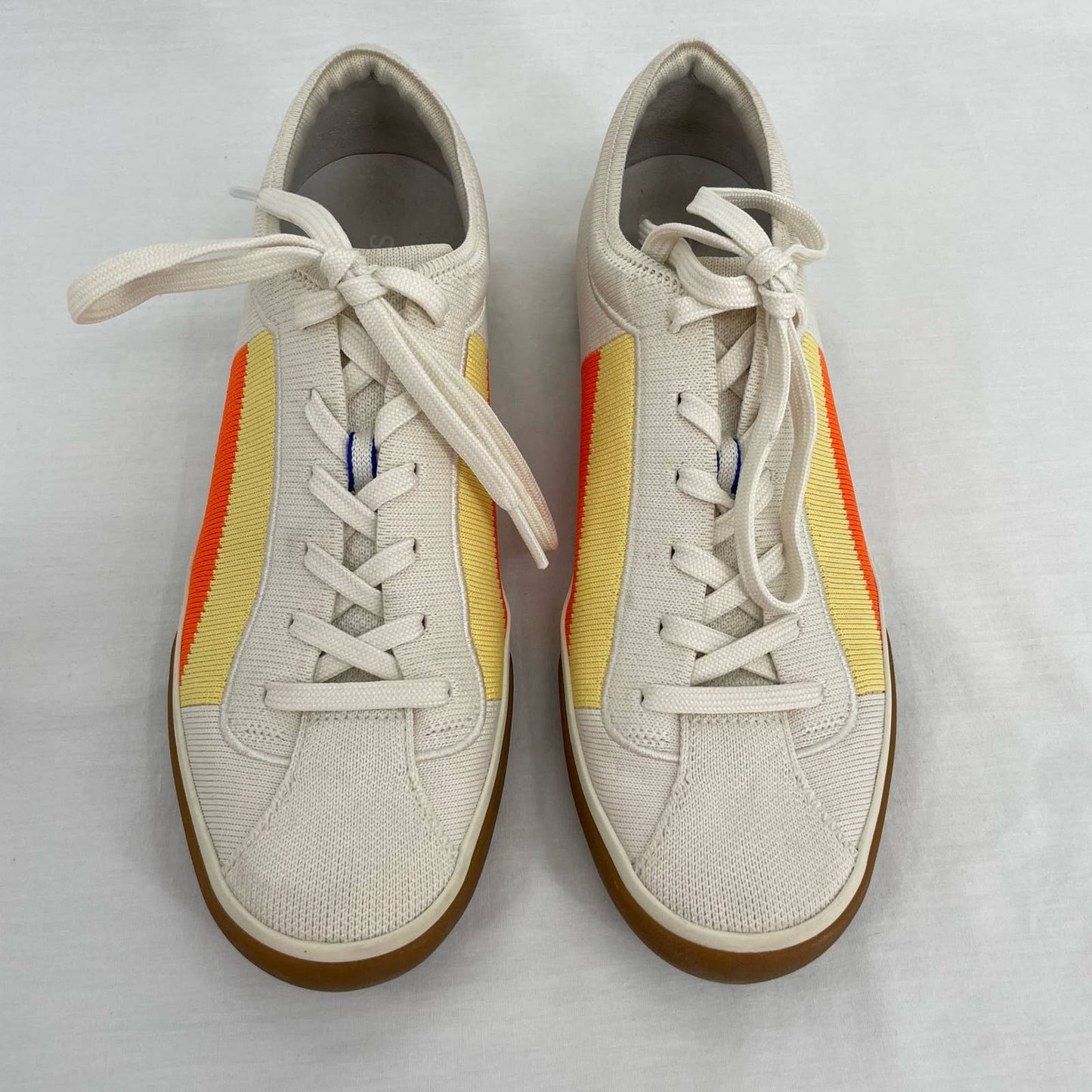 Rothy's The Lace Up Sneakers Yellow Candy Stripe Retro Orange Red Yellow Size 9